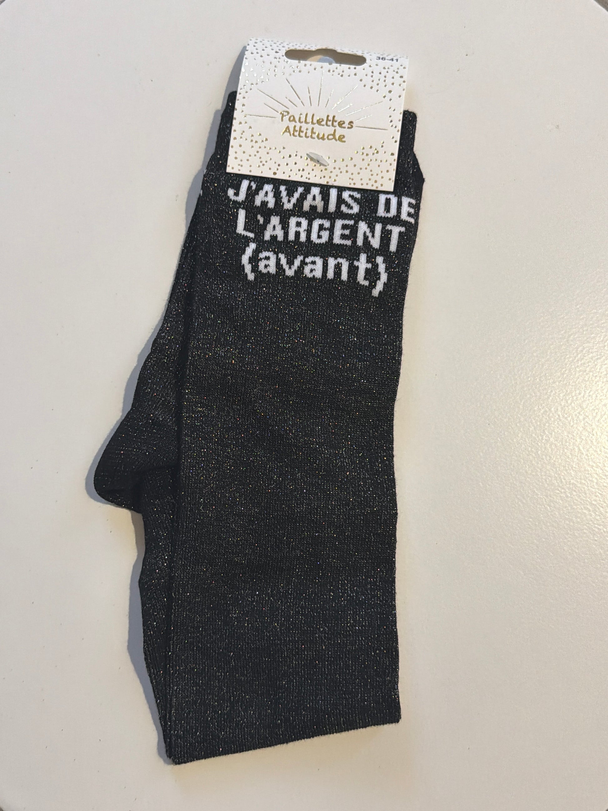 Chaussette équitation pailletée 36-41 J’AVAIS DE L’ARGENT(avant)