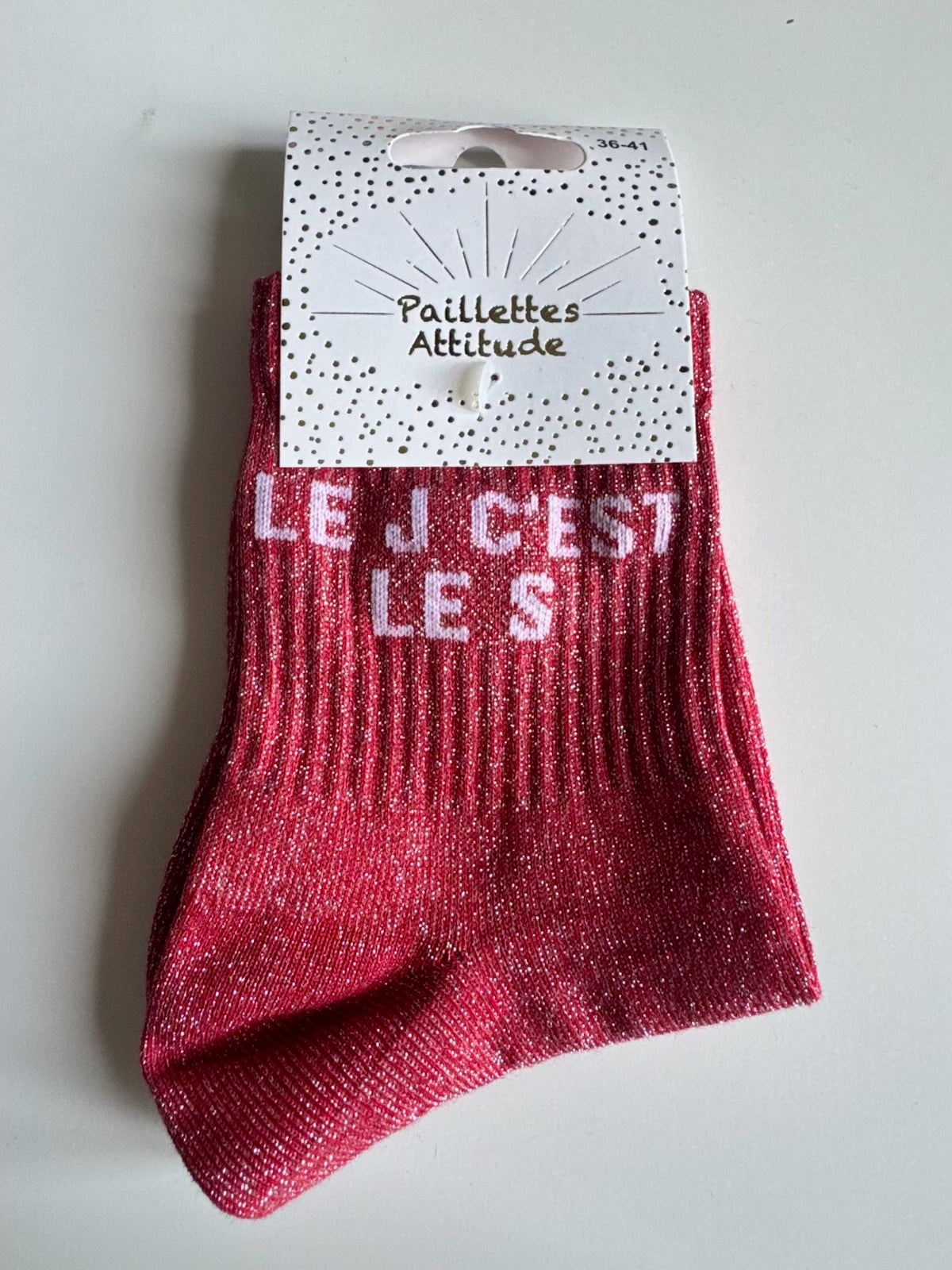 Chaussettes rouge Pailletée « Le J c’est le S  »