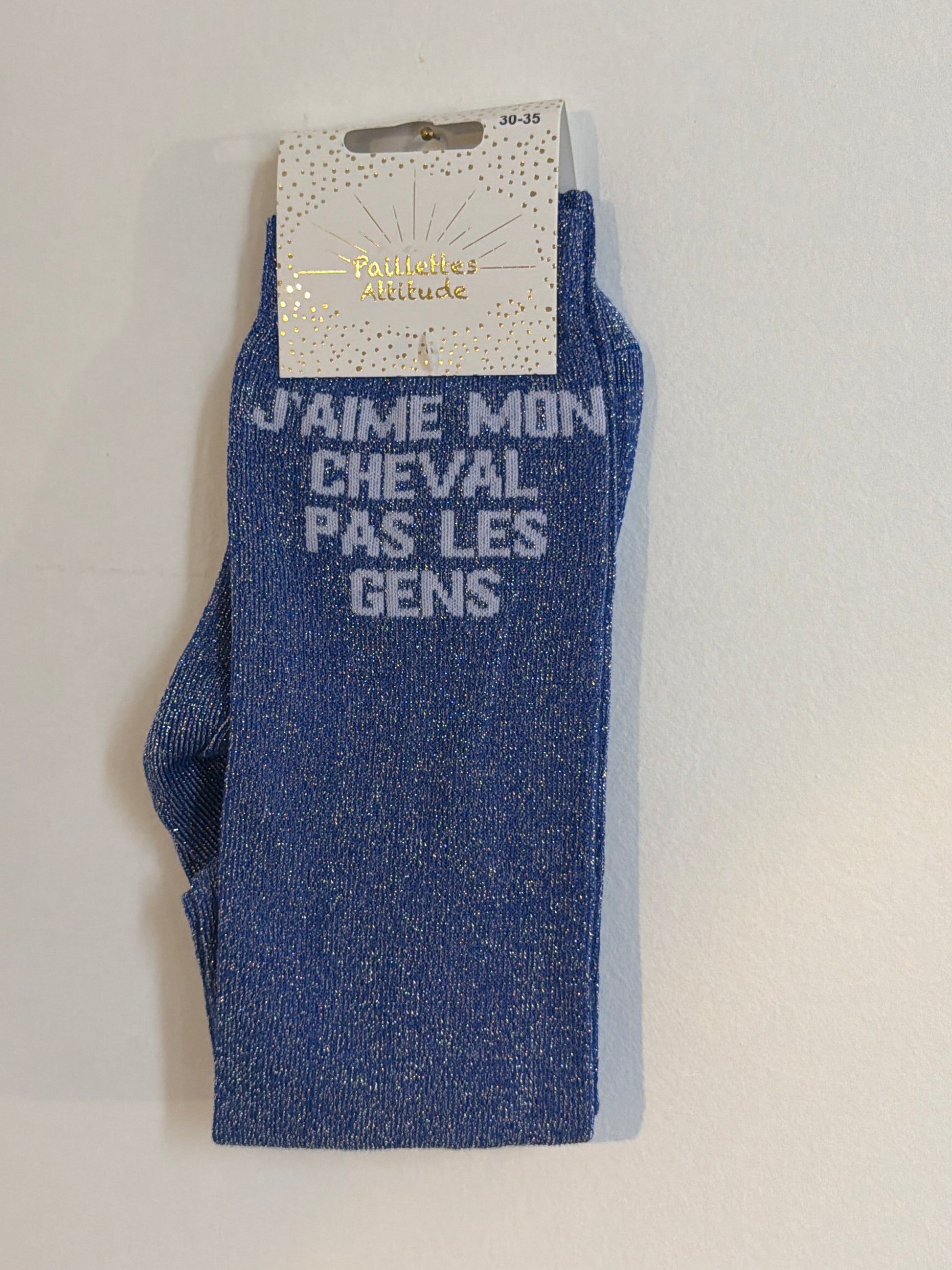 Chaussette équitation pailletée 30-35 J’AIME MON CHEVAL, PAS LES GENS