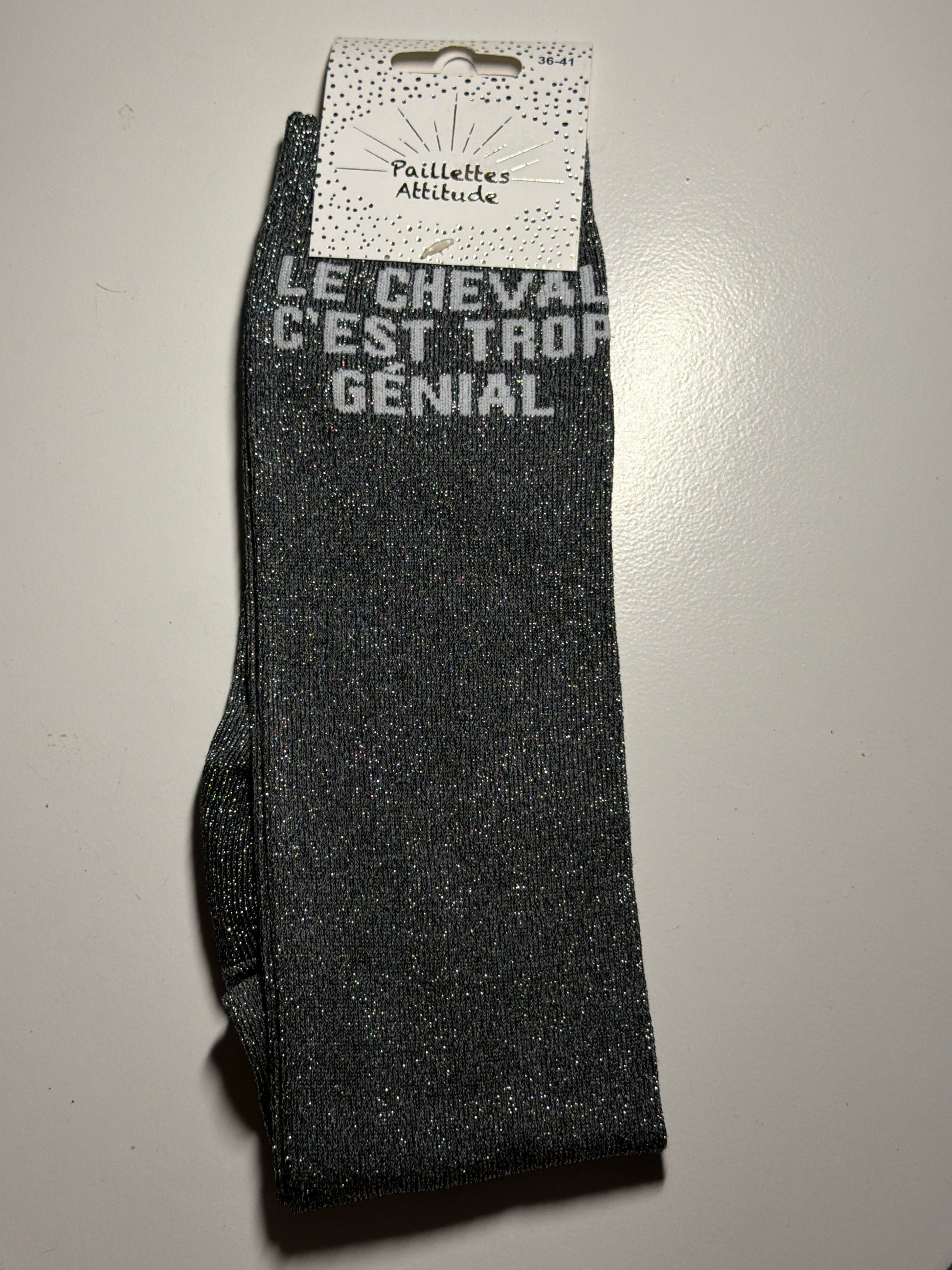Chaussette pailletée équitation 36-41 LE CHEVAL C’EST TROP GÉNIAL 
