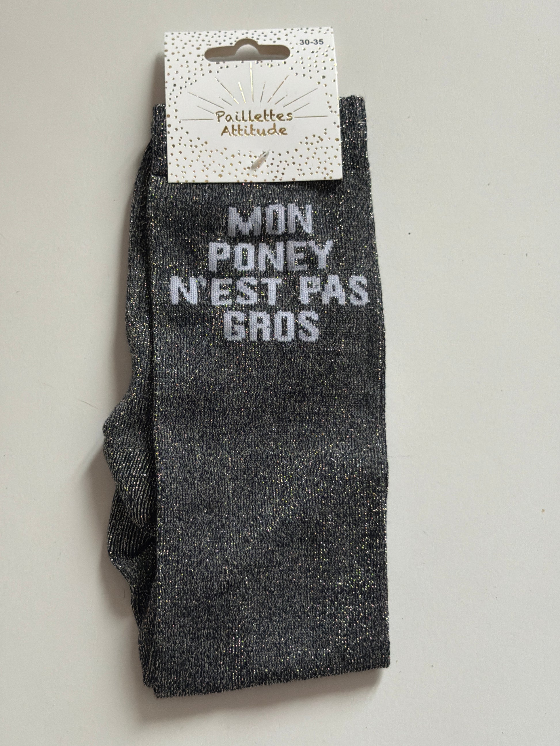 Chaussette pailletée équitation 30-35 MON PONEY N’EST PAS GROS