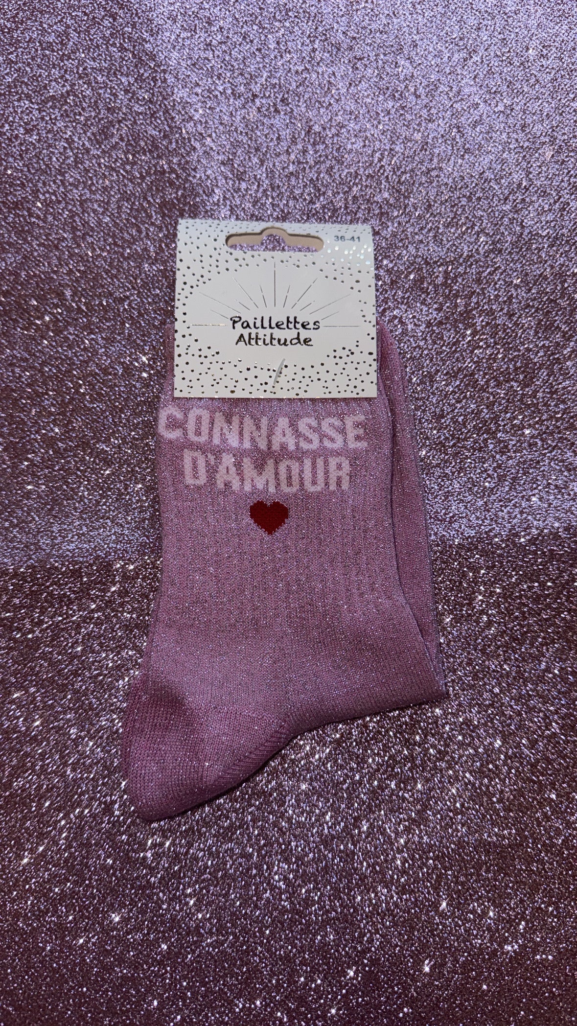 Chaussettes de ville pailletée 36/41 « Connasse d’amour ♥️ »