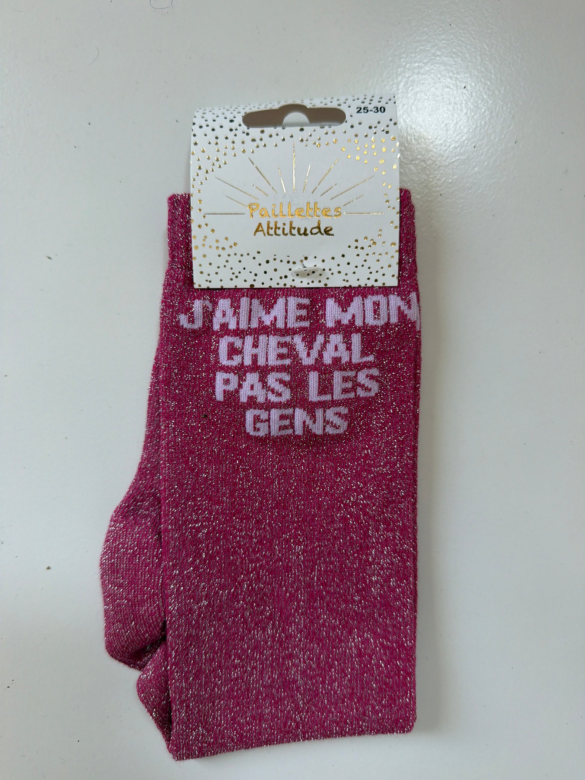 Chaussette équitation pailletée 25-30 J’AIME MON CHEVAL, PAS LES GENS