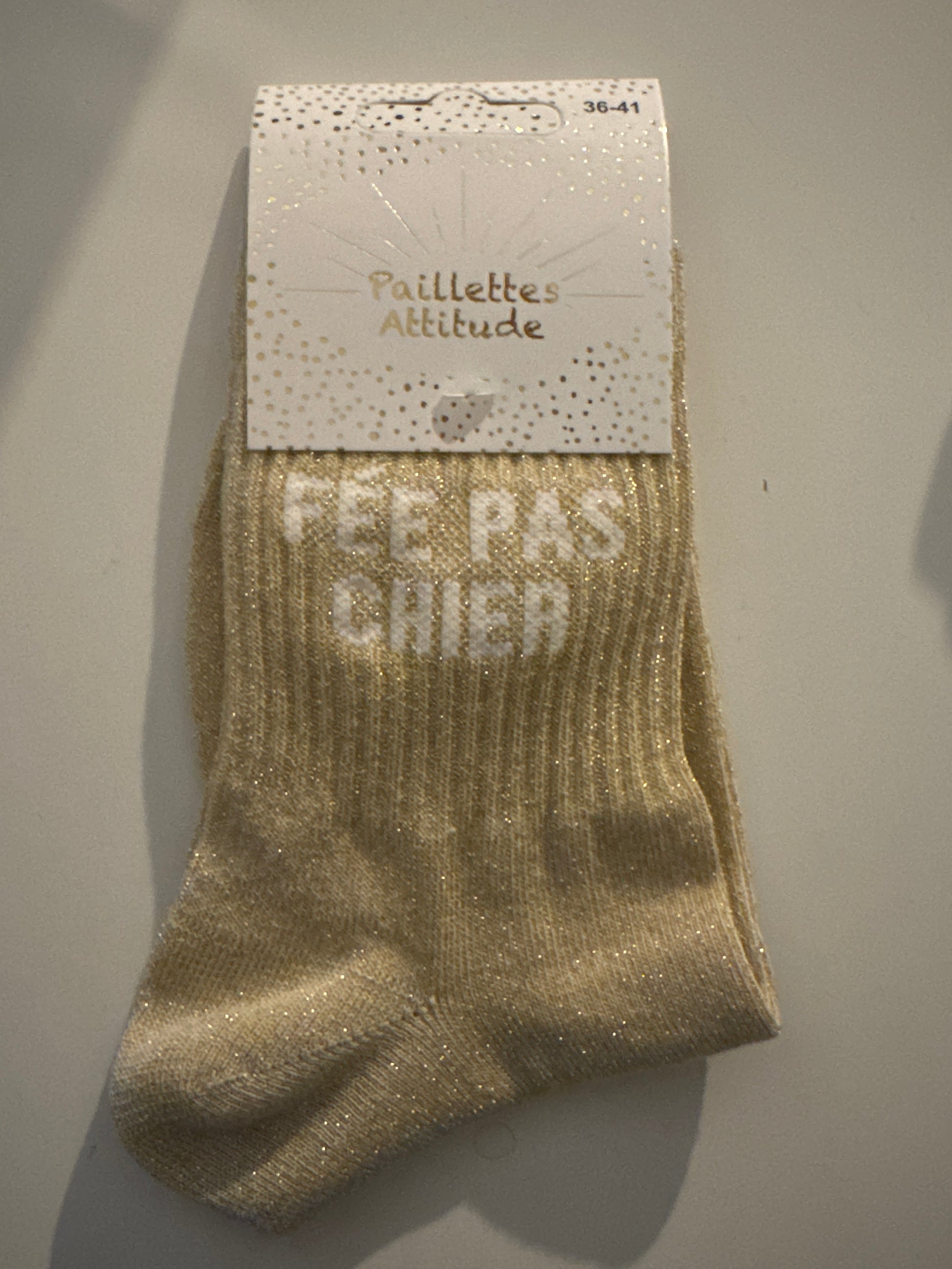 ✨ Chaussettes Pailletées Femme – « FÉE PAS CHIER » – Taille 36/41