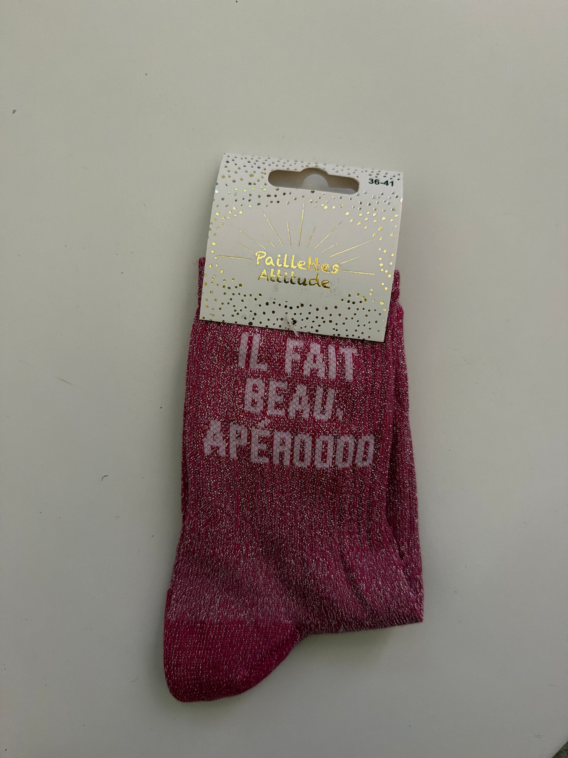 Chaussette pailletée de ville 36/41 IL FAIT BEAU, APÉROOOO