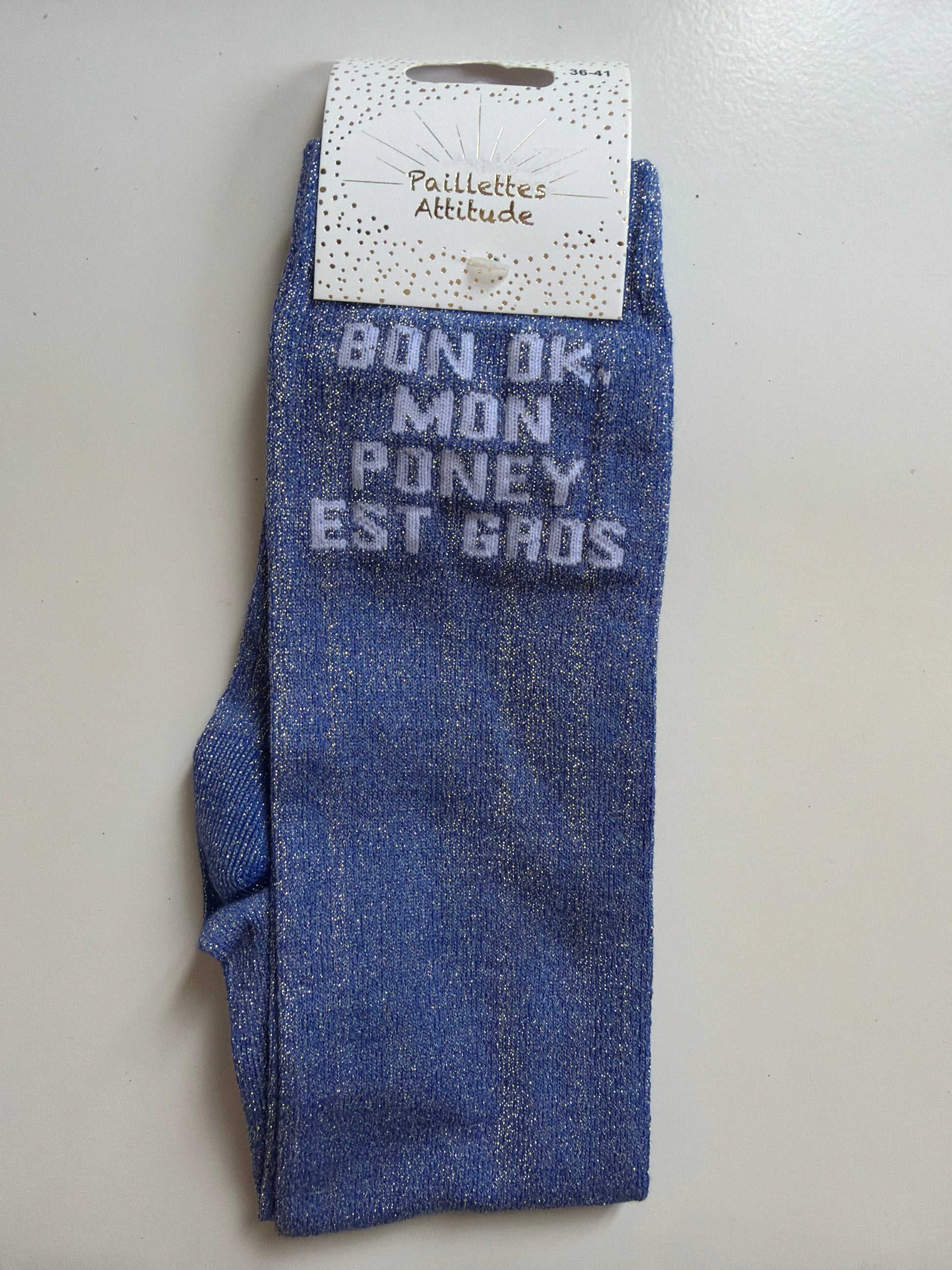 Chaussette pailletée équitation 36-41 BON OK, MON PONEY EST GROS