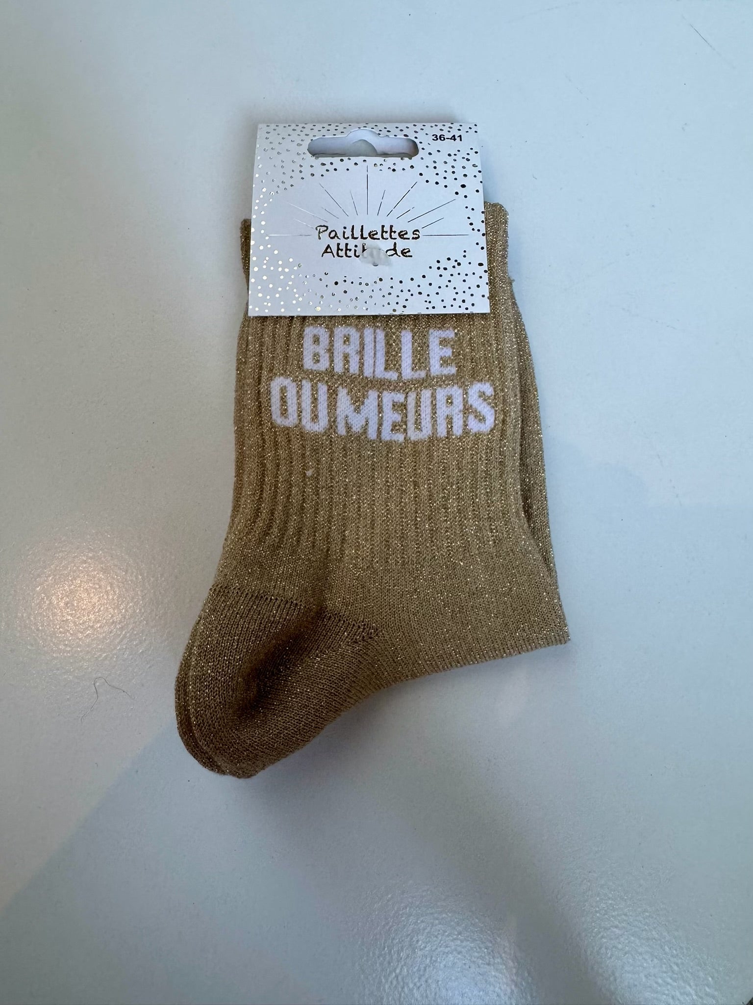 Chaussettes Marrons Pailletée « Brille ou Meurs »
