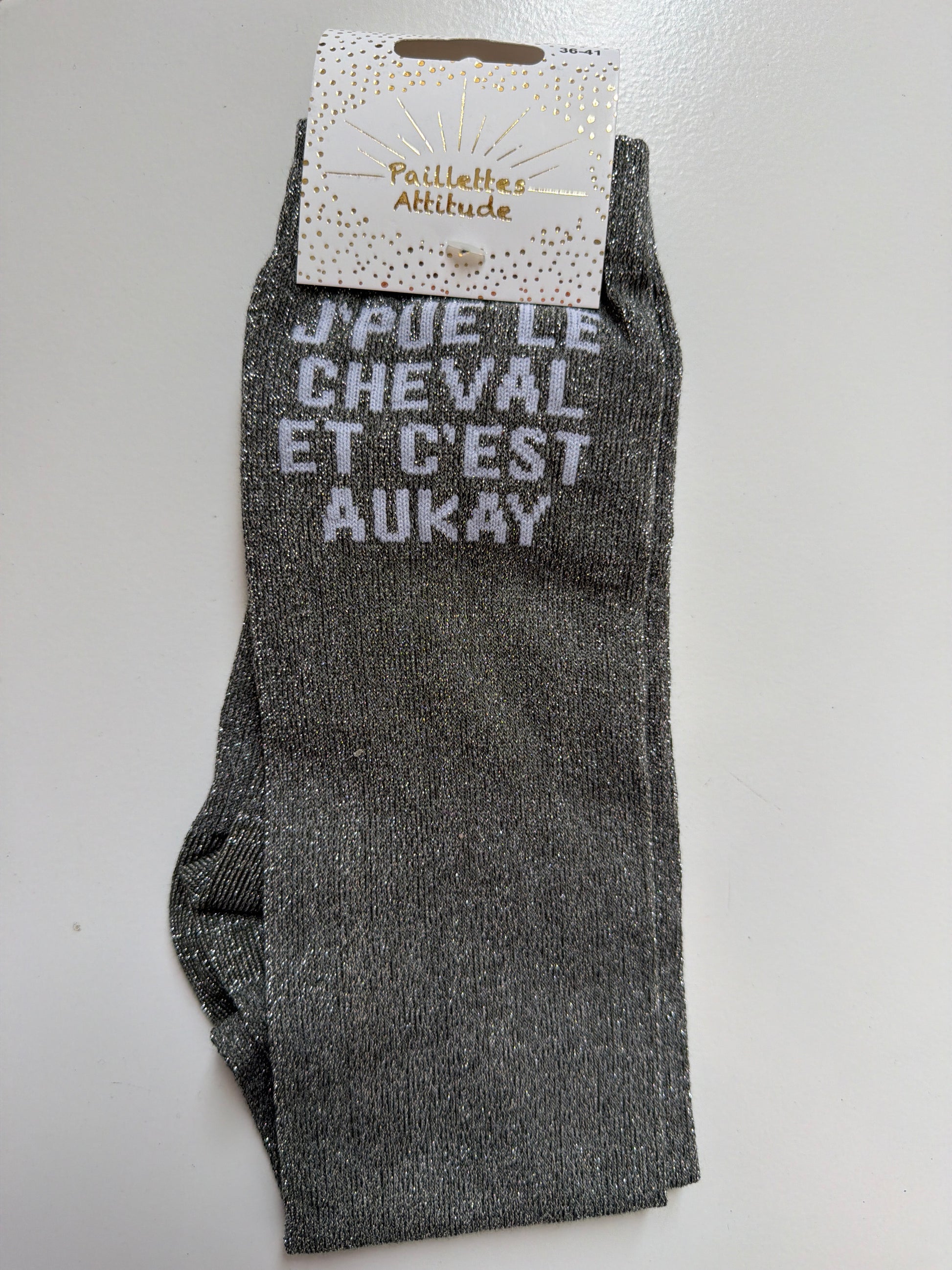 Chaussette équitation pailletée 36-41 J’PUE LE CHEVAL ET C’EST AUKAY