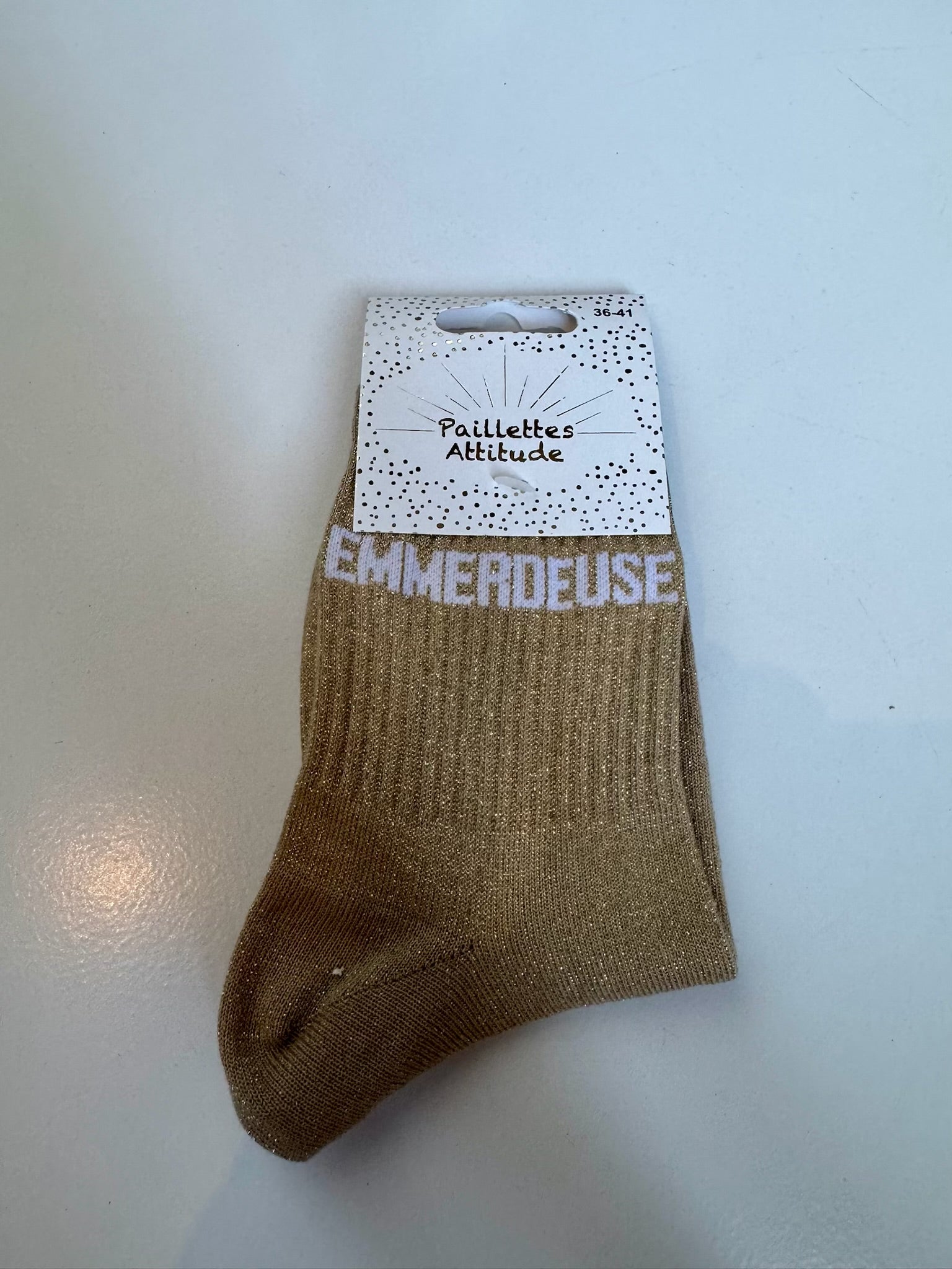 Chaussettes Marrons Pailletée « Emmerdeuse »