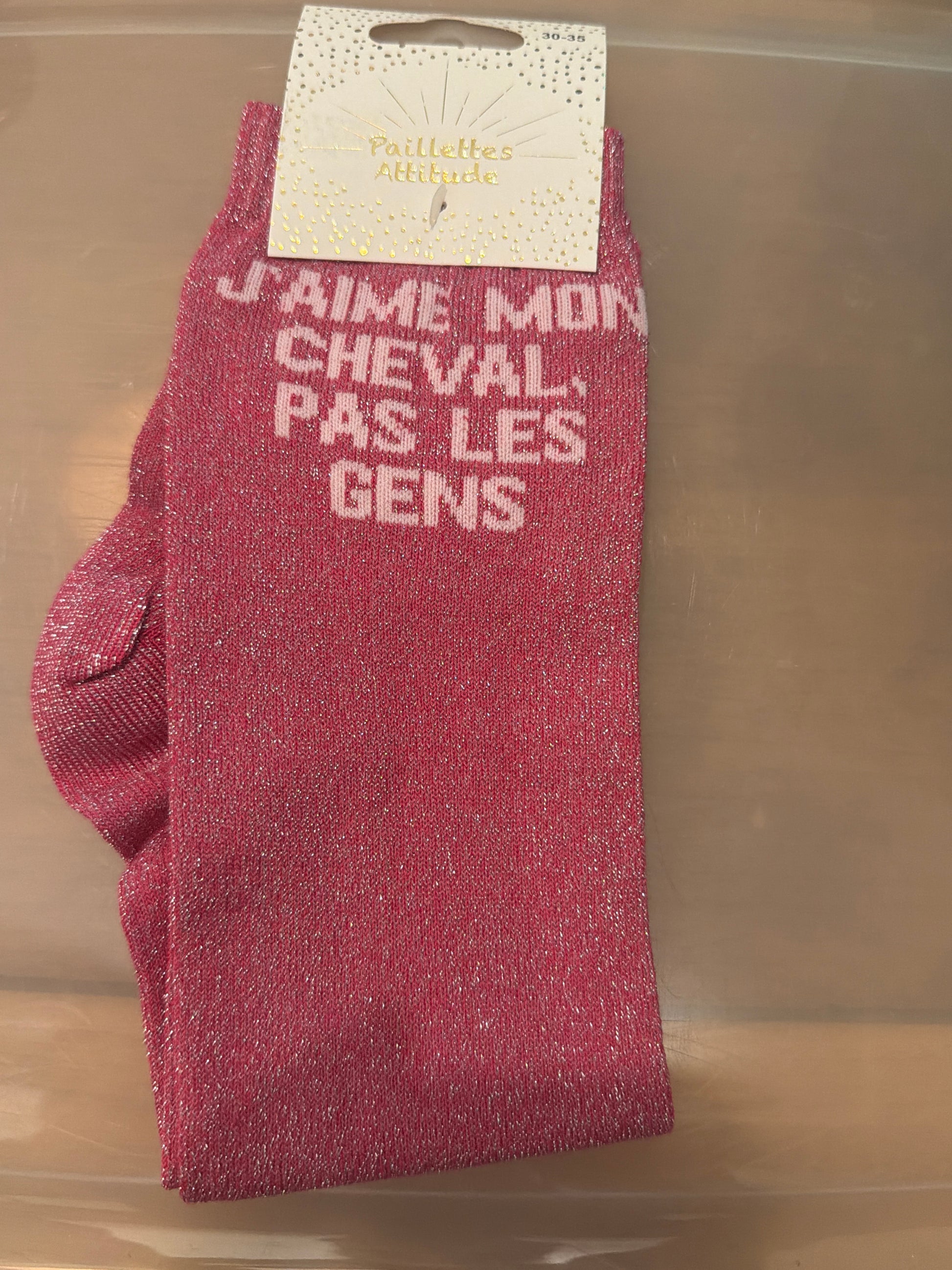 Chaussette pailletée équitation enfant 30/35 J’AIME MON CHEVAL, PAS LES GENS