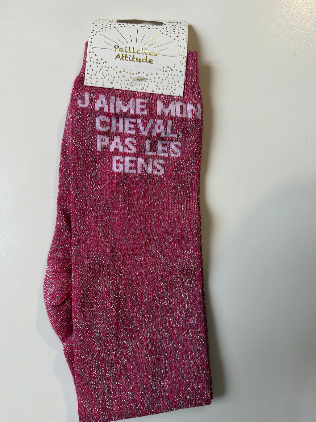 Chaussette pailletée équitation 36-41 J’AIME MON CHEVAL, PAS LES GENS