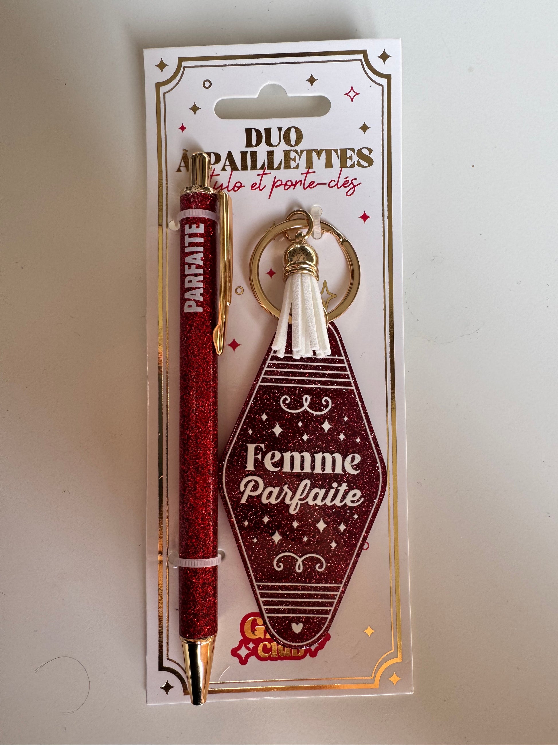 ✨ Duo Paillettes – Stylo & Porte-Clés ✨