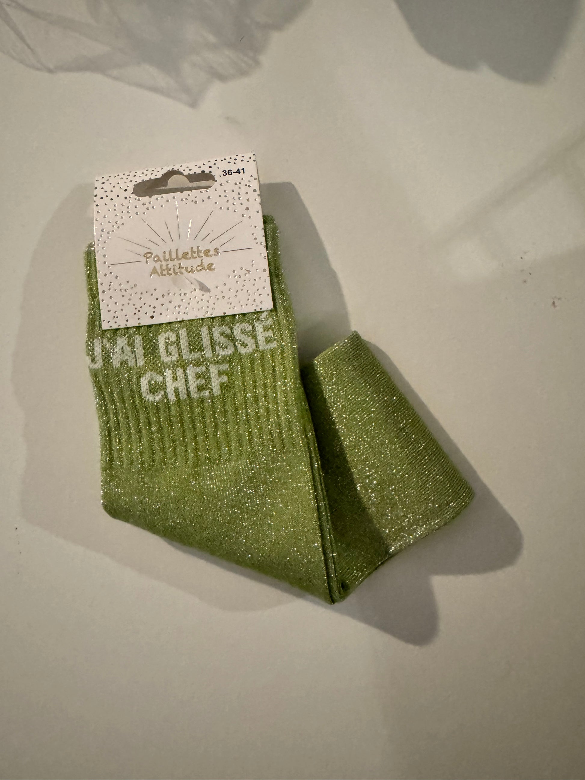 Chaussette pailletée équitation « j’ai glissé chef »