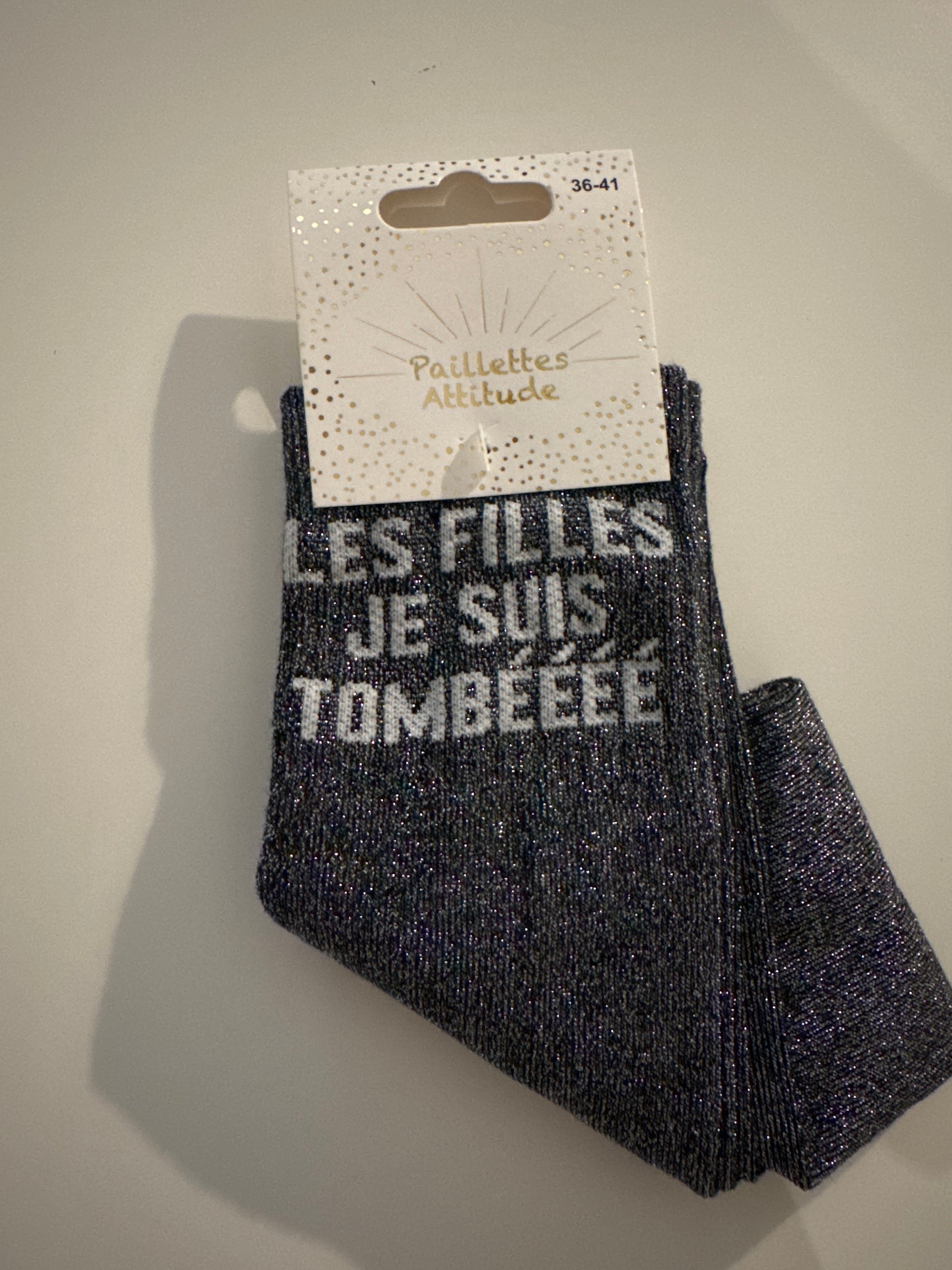Chaussette pailletée équitation LES FILLES JE SUIS TOMBÉÉÉÉ 36/41