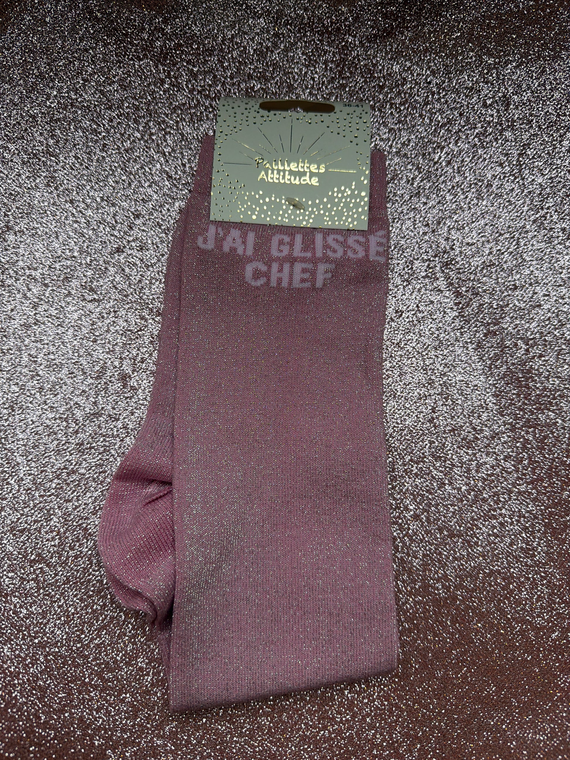 Chaussette pailletée équitation « j’ai glissé chef »