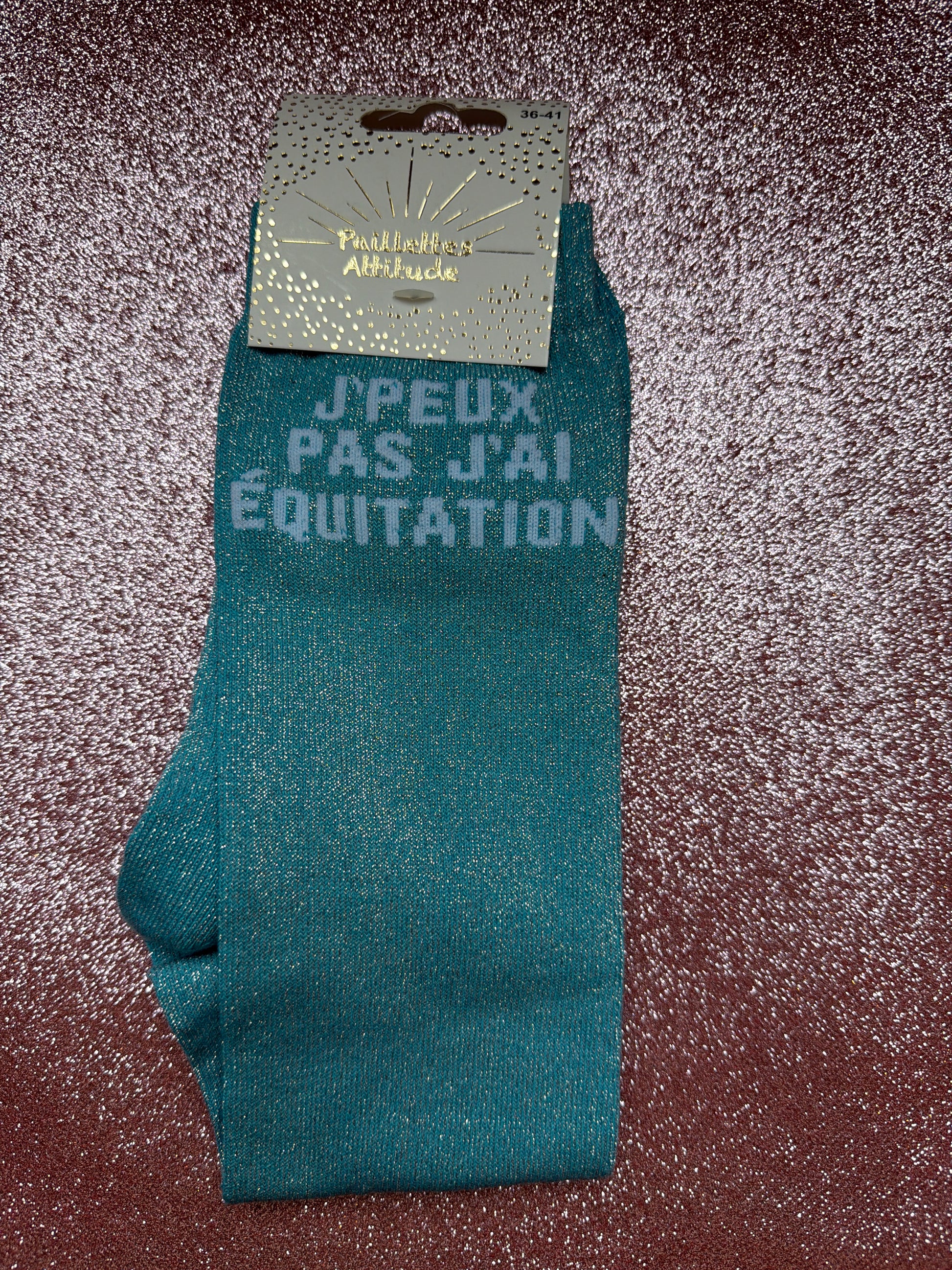 chaussette pailleté équitation « J’PEUX PAS J’AI ÉQUITATION » 36-41