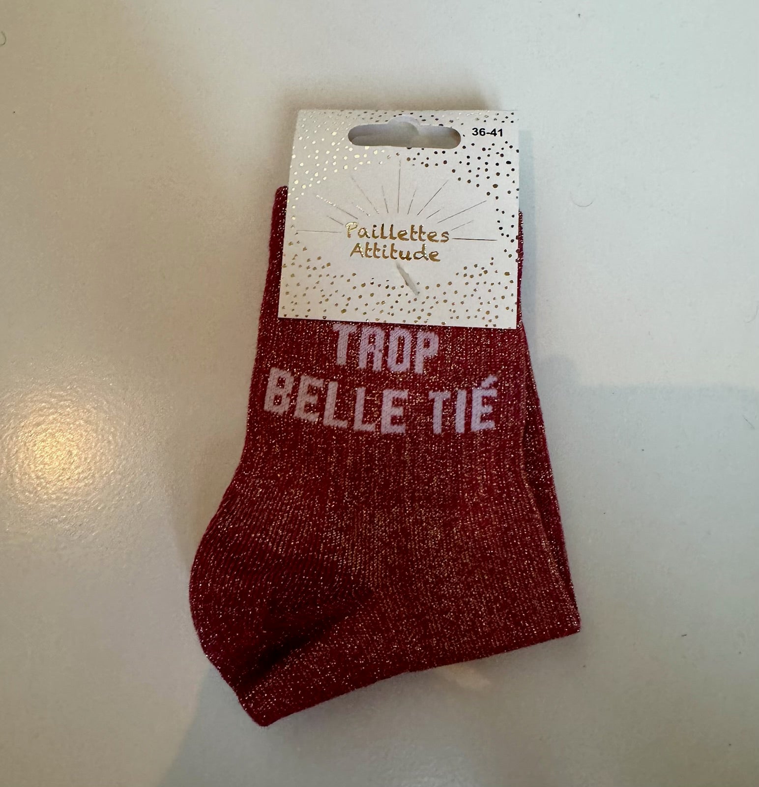 Chaussettes Rouge Pailletée « Trop Belle Tié »