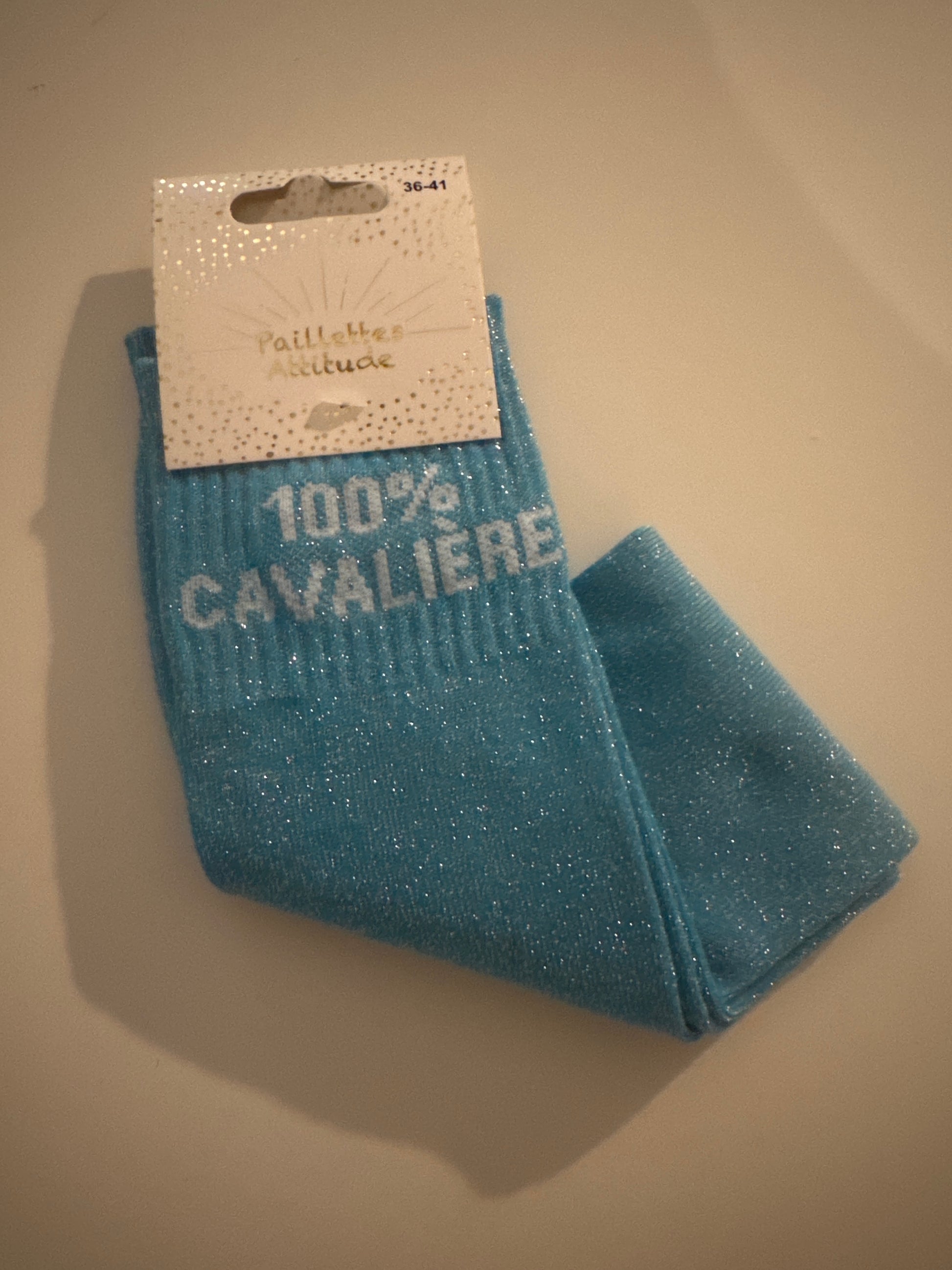 Chaussettes Haute Bleu Pailletée « 100% Cavalière »