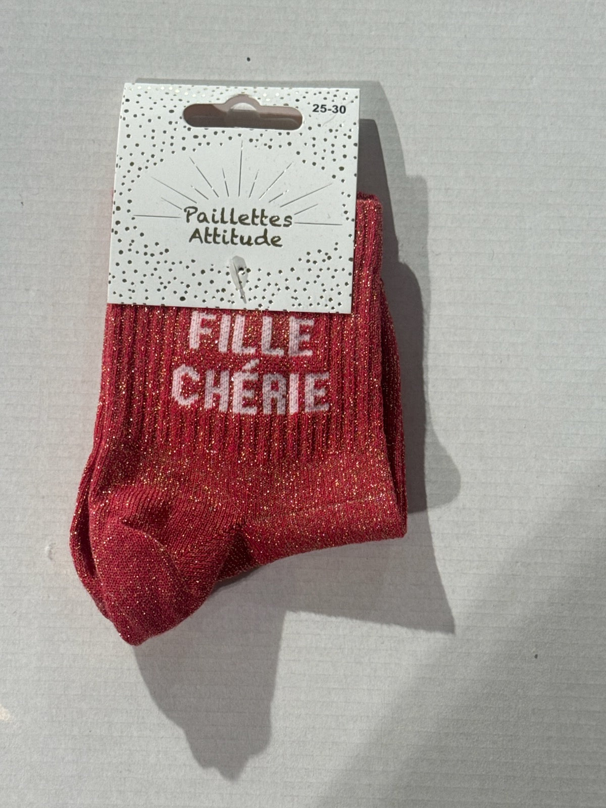 Chaussettes Rouge Pailletée « Fille Chérie»