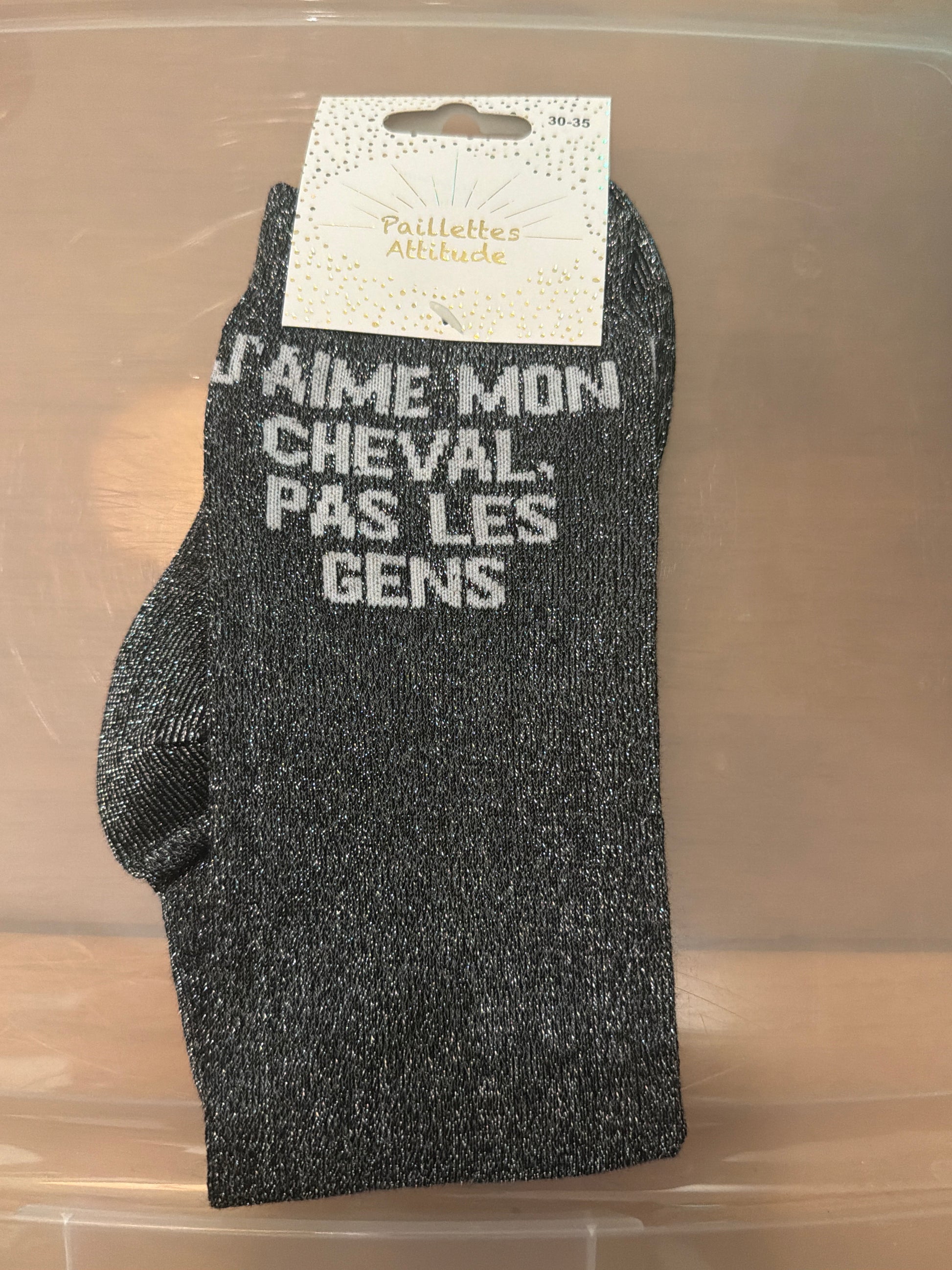 Chaussette pailletée équitation enfant 30/35 J’AIME MON CHEVAL, PAS LES GENS