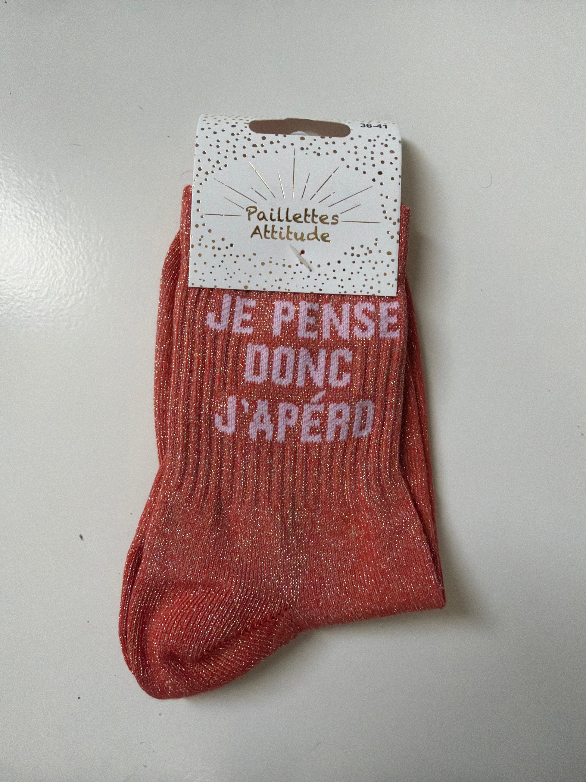 Chaussette de ville pailletée 36-41 JE PENSE DONC J’APÉRO