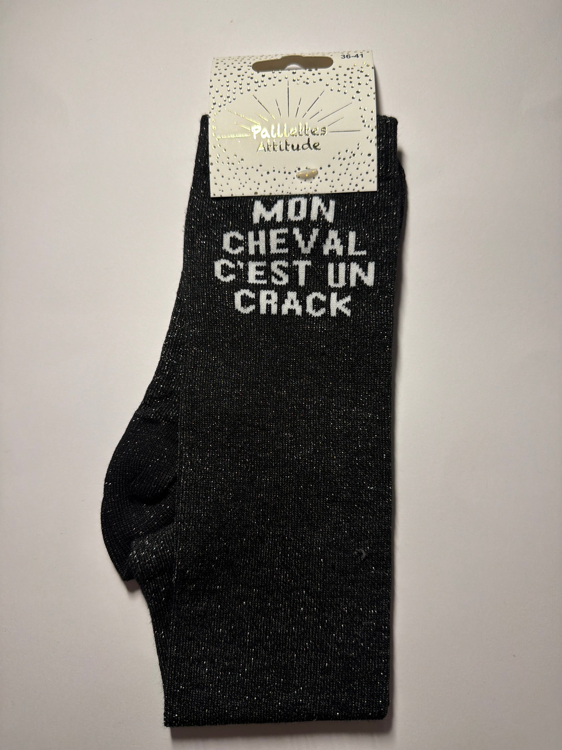 Chaussette pailletée équitation 36-41 MON CHEVAL C’EST UN CRACK