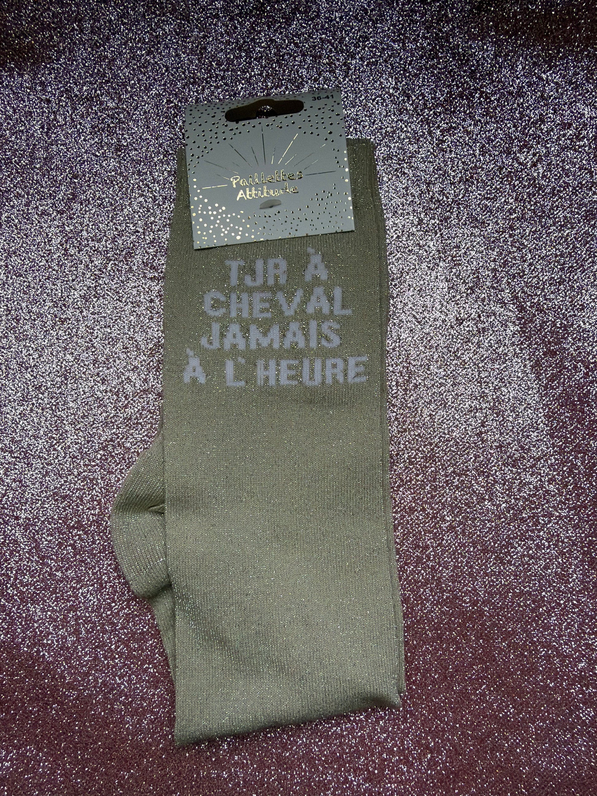 chaussette pailletée TJR À CHEVAL JAMAIS À L’HEURE 36/41