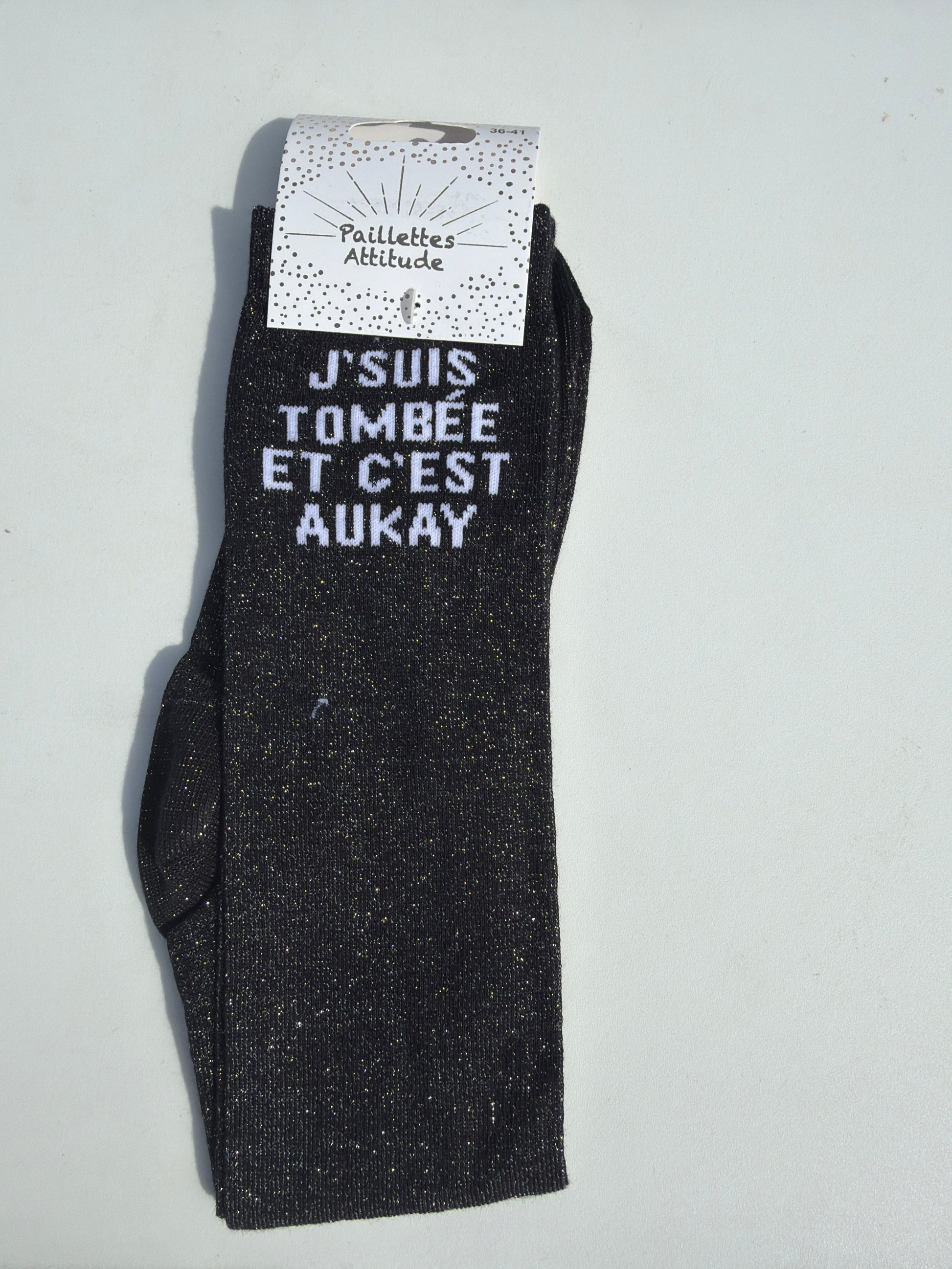 Chaussette pailletée équitation 36-41 J’SUIS TOMBÉE ET C’EST AUKAY