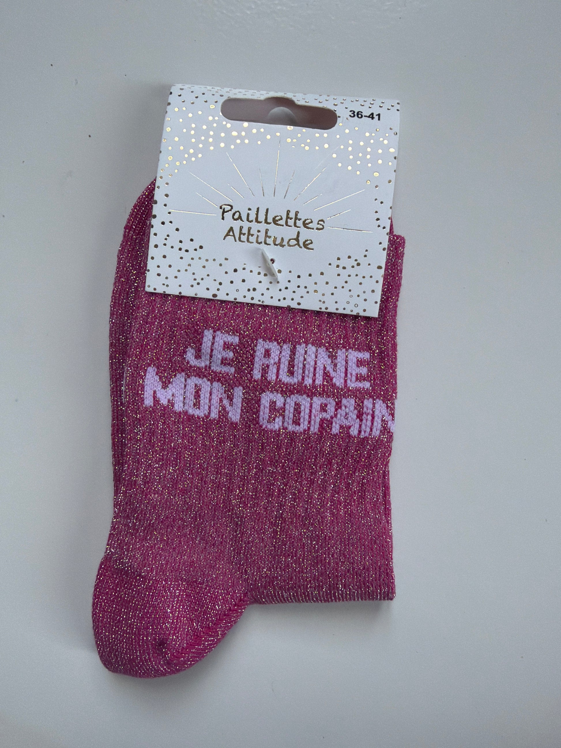 Chaussette pailletée de ville 36-41 JE RUINE MON COPAIN