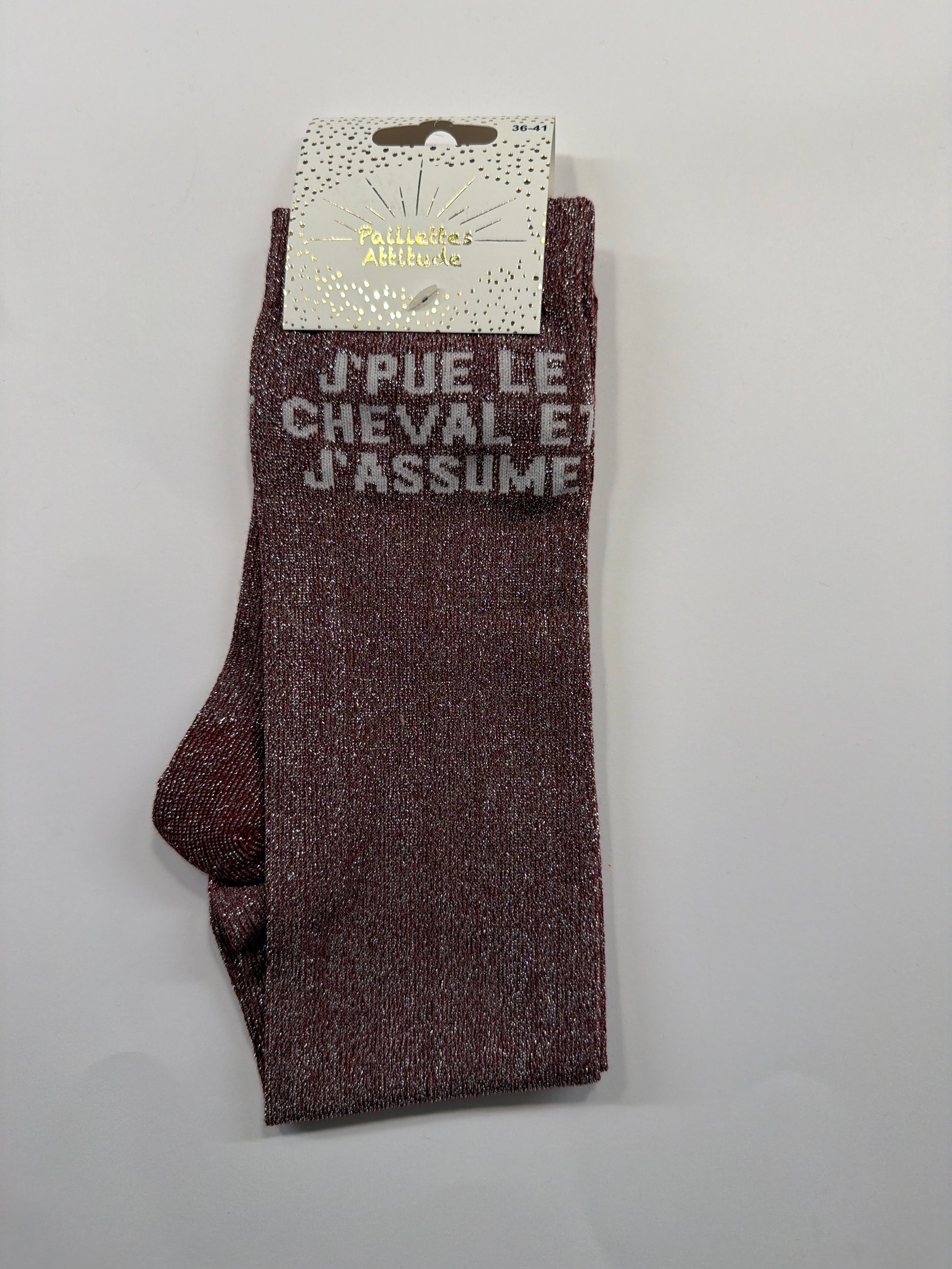 Chaussette pailletée équitation 36-41 J’PUE LE CHEVAL ET J’ASSUME