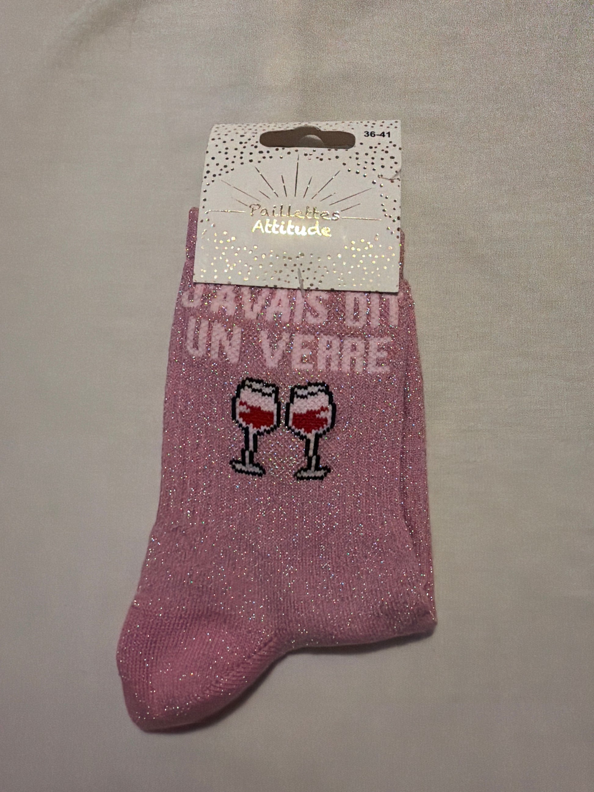 Chaussette de ville pailletée 36-41 J’AVAIS DIT UN VERRE 🍷 🍷