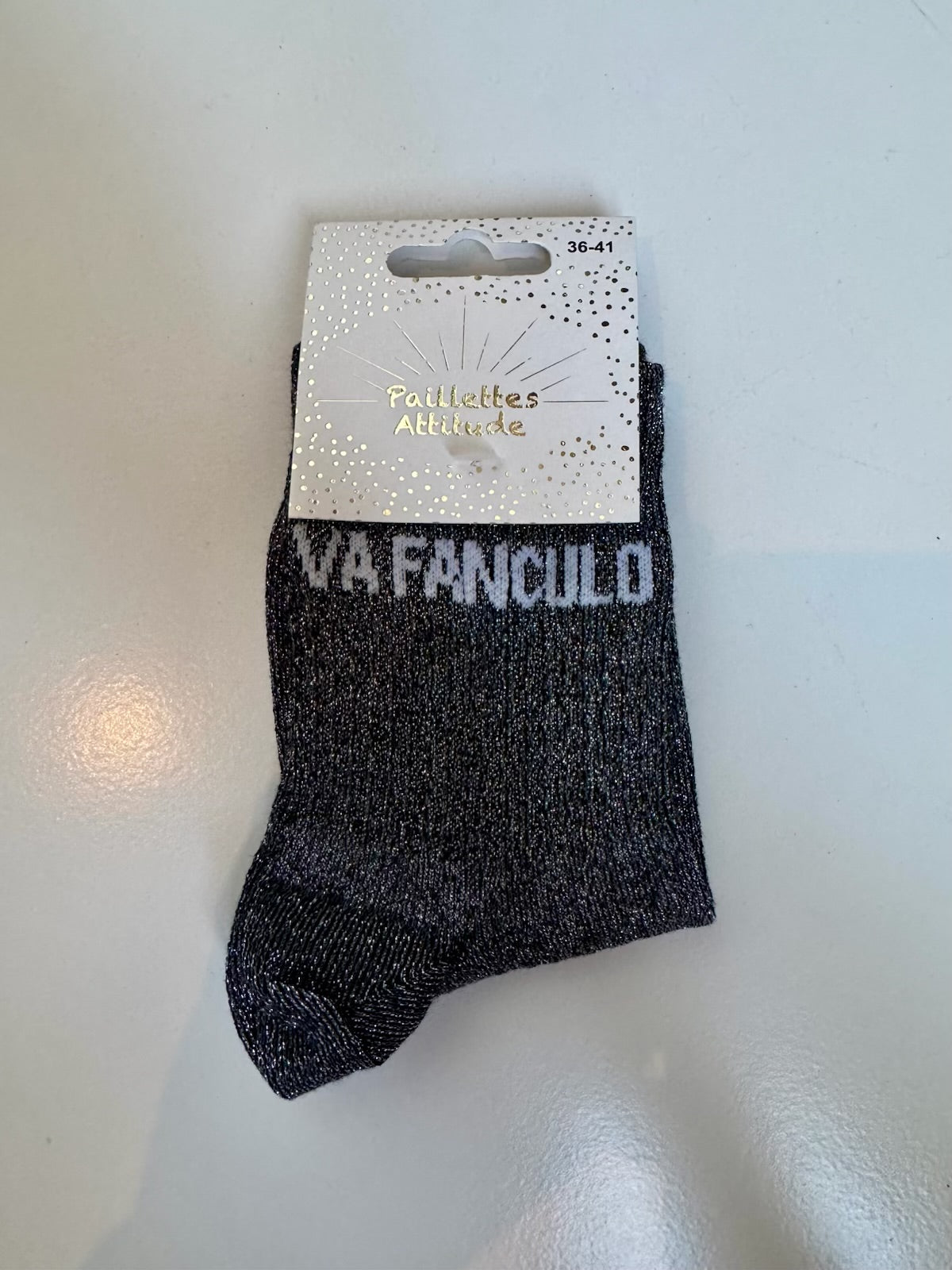 Chaussettes Noir Pailletée « Va Fanculo »