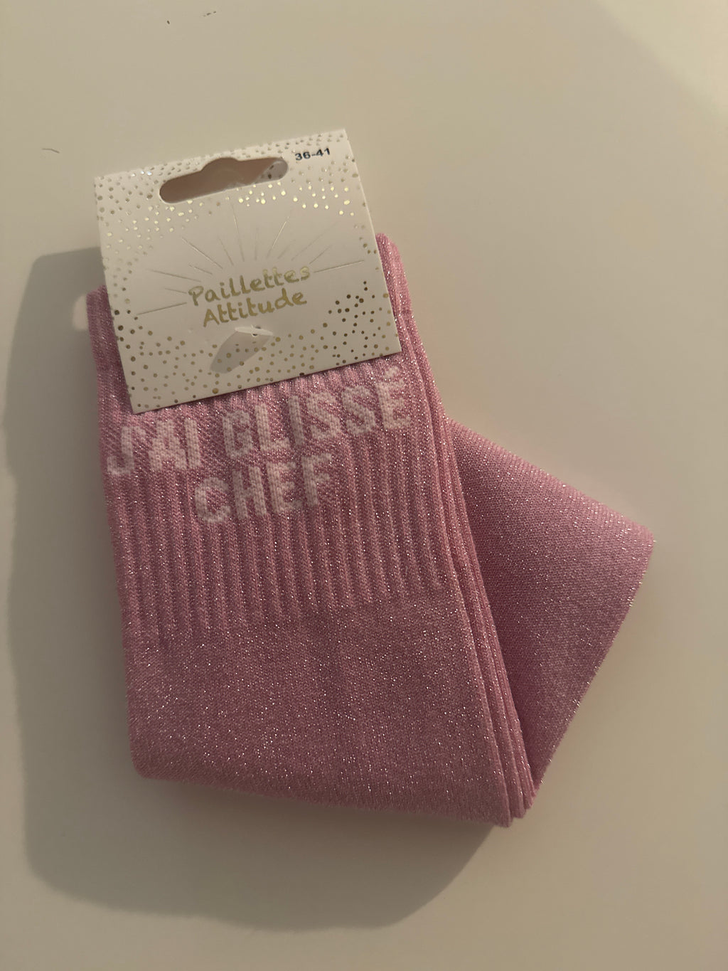 Chaussette pailletée équitation « j’ai glissé chef »