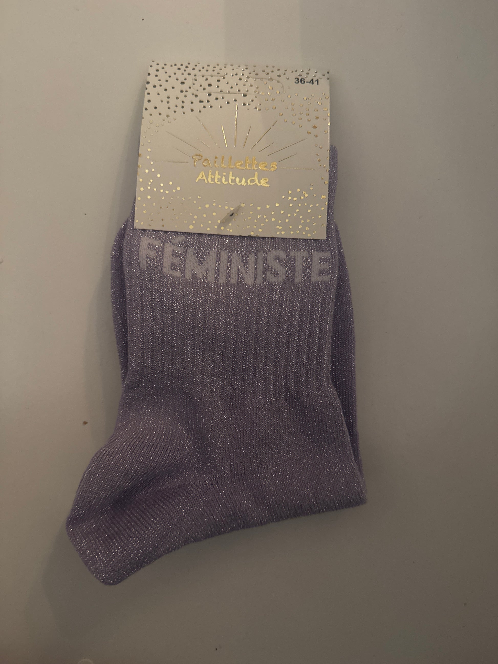 Chaussettes Violet Pailletée « Féministe »