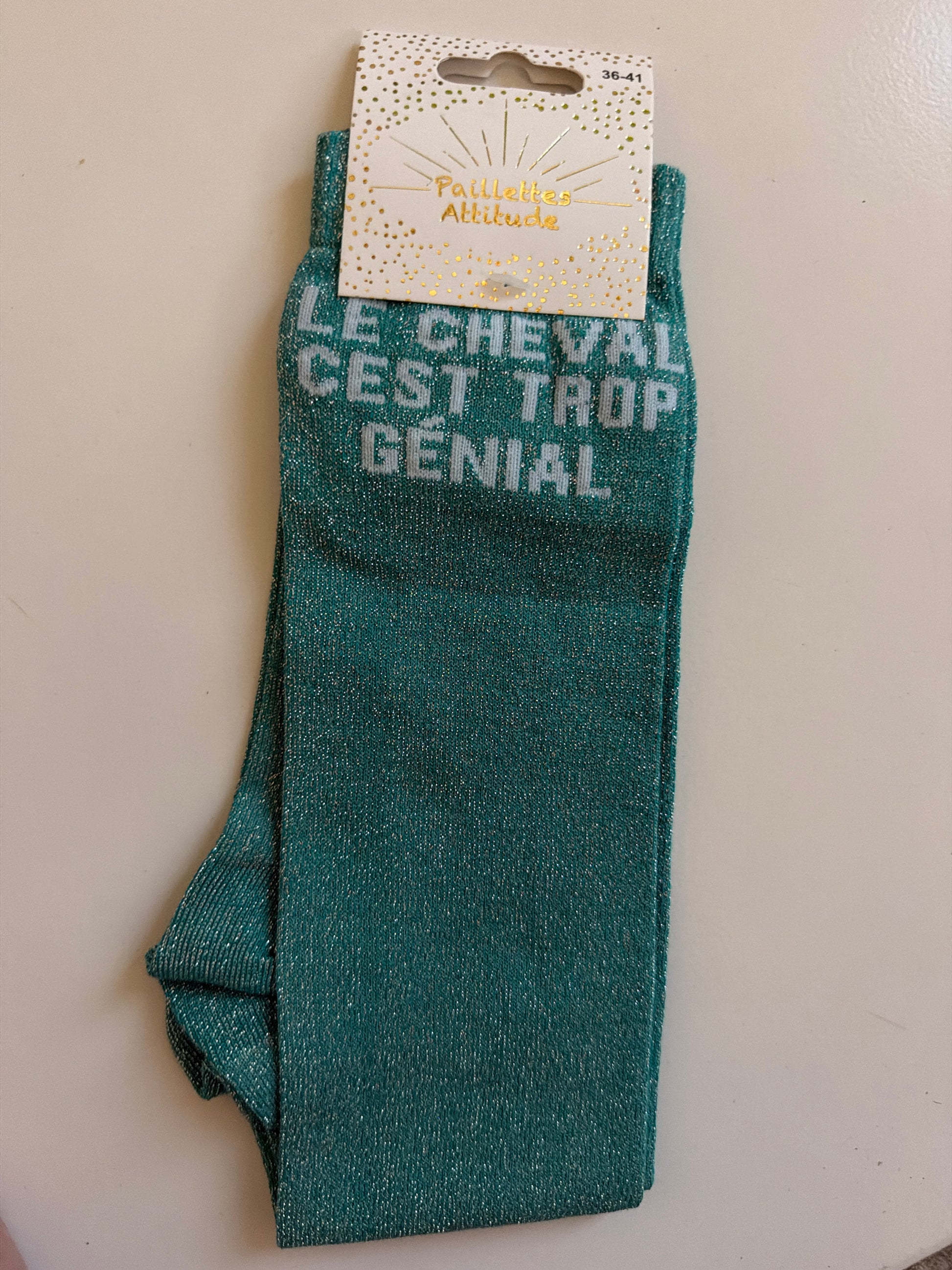 Chaussette pailletée équitation 36-41 LE CHEVAL C’EST TROP GÉNIAL 