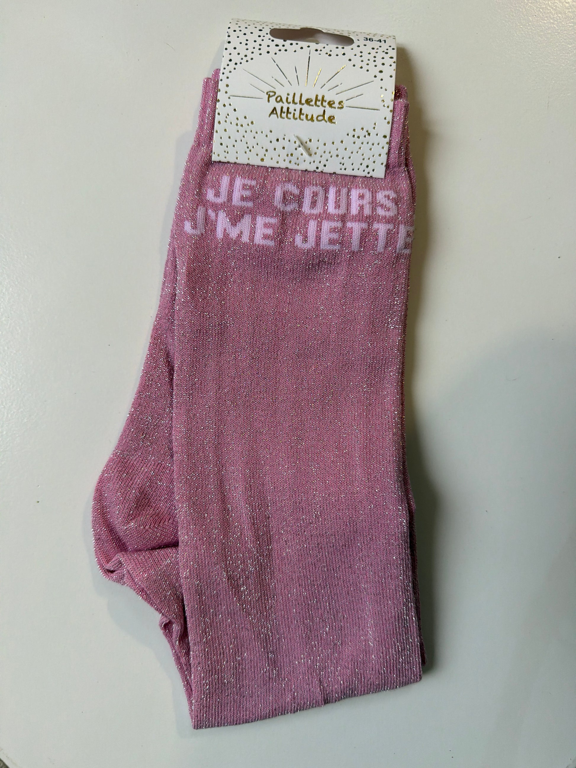 ￼Chaussettes pailletée équitation 36-41 JE COURS J’ME JETTE 
