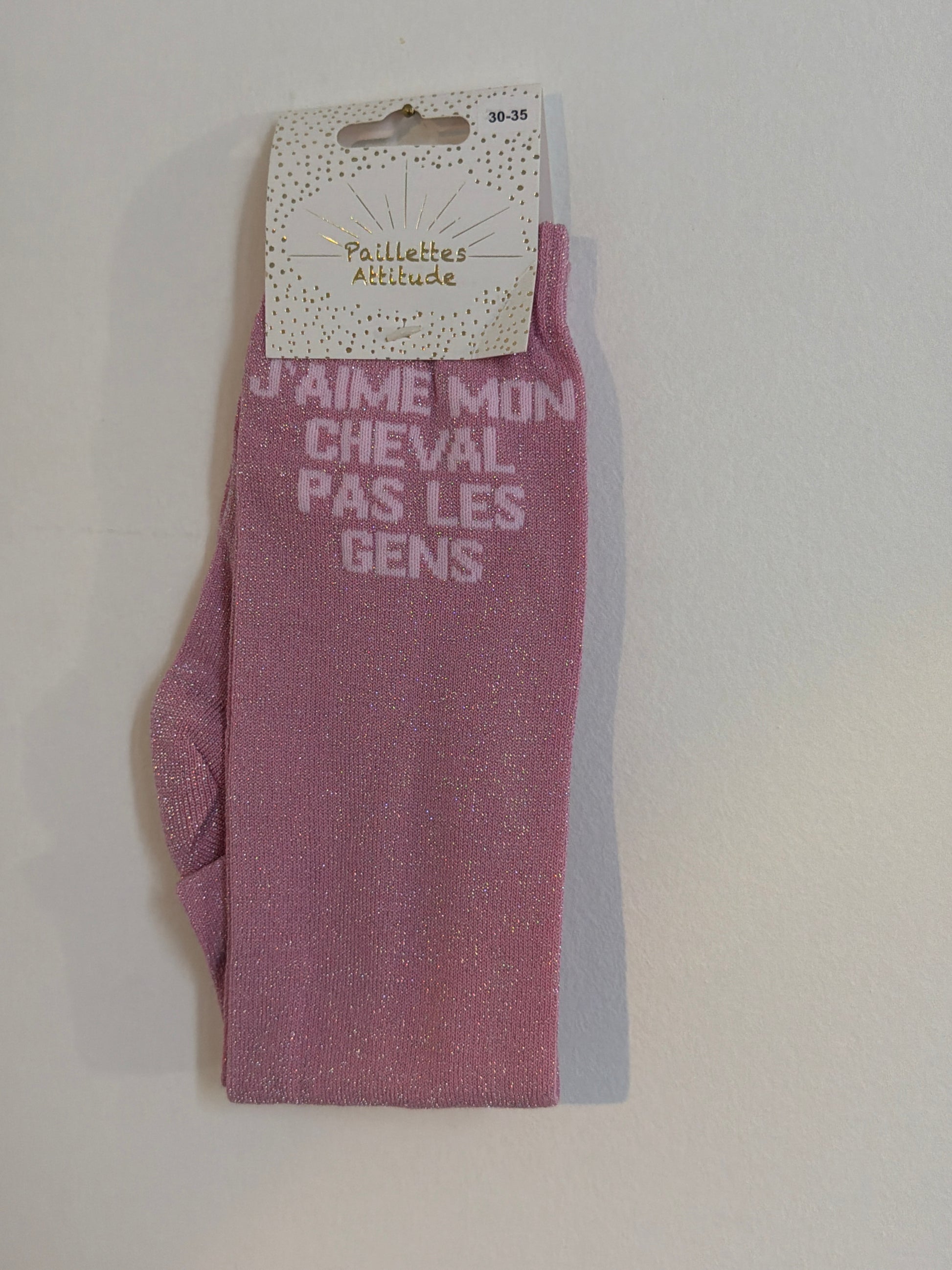 Chaussette équitation pailletée 30-35 J’AIME MON CHEVAL, PAS LES GENS