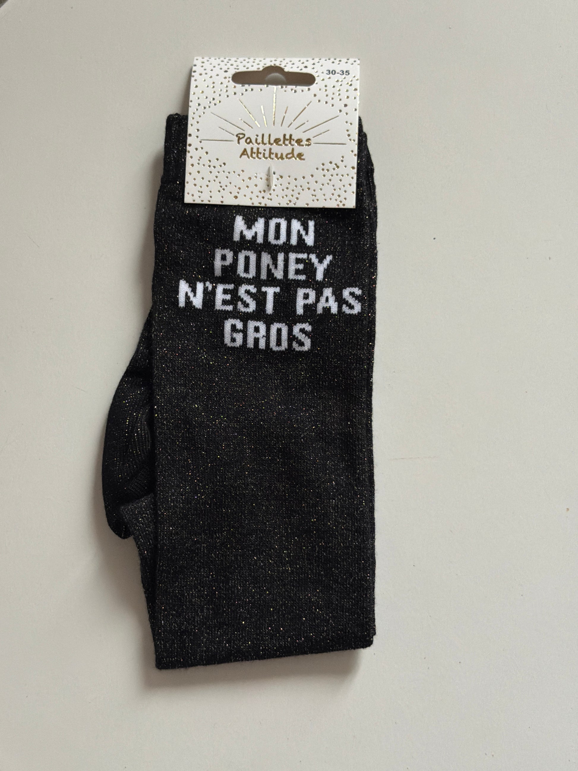 Chaussette pailletée équitation 30-35 MON PONEY N’EST PAS GROS