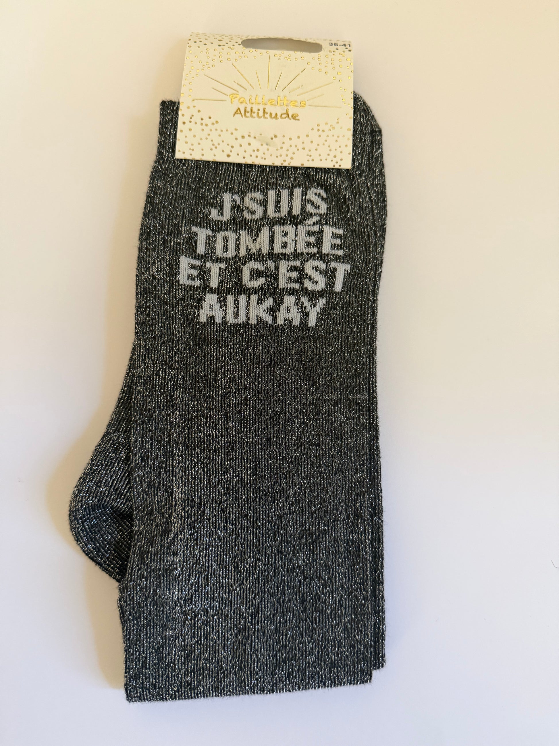 Chaussette pailletée équitation 36-41 J’SUIS TOMBÉE ET C’EST AUKAY