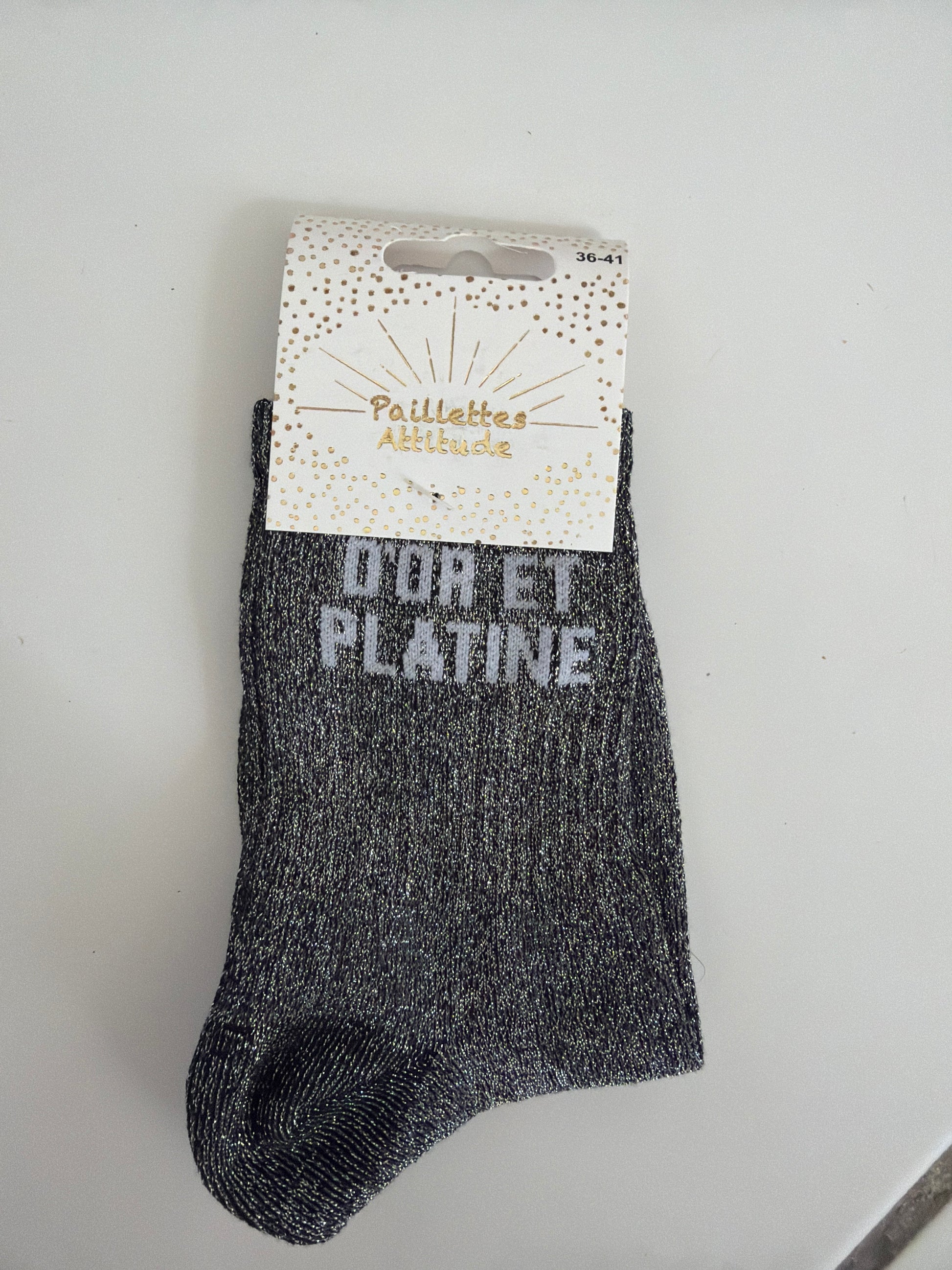 Chaussette de ville pailletée 36-41 D’OR ET PLATINE