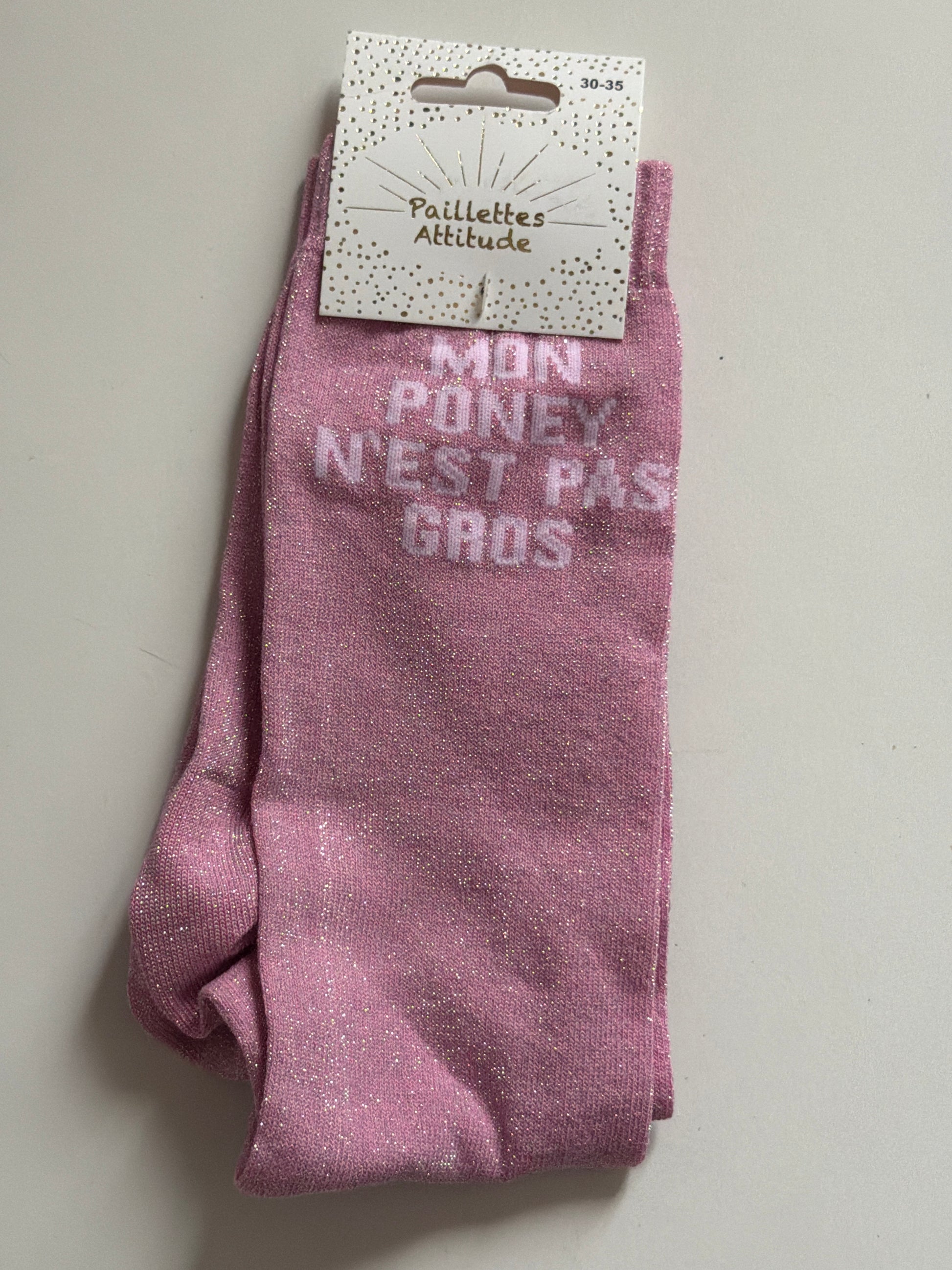 Chaussette pailletée équitation 30-35 MON PONEY N’EST PAS GROS