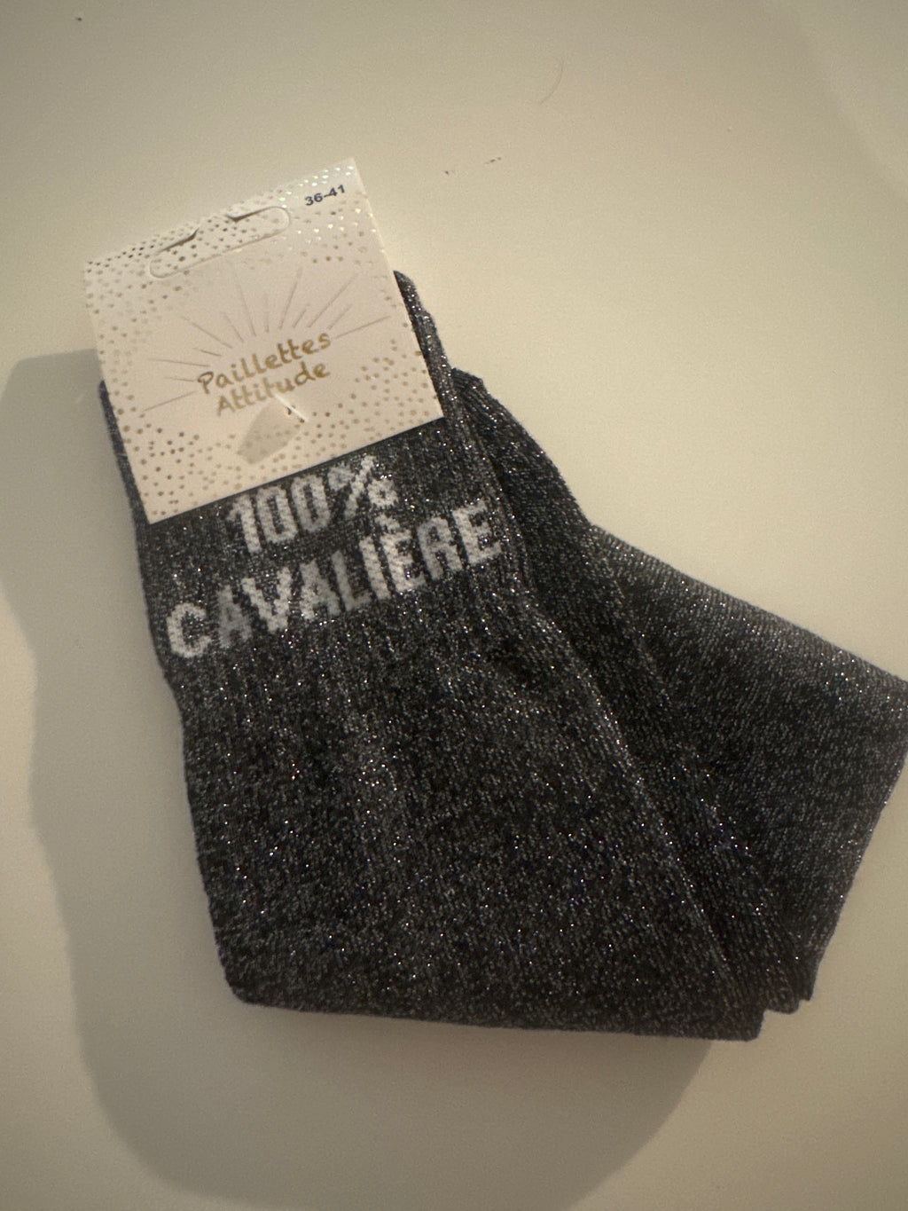 Chaussettes Haute Bleu Pailletée « 100% Cavalière »
