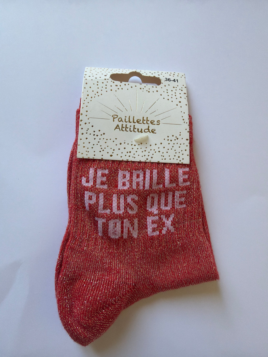 Chaussette de ville pailletée 36-41 JE BRILLE + QUE TON EX