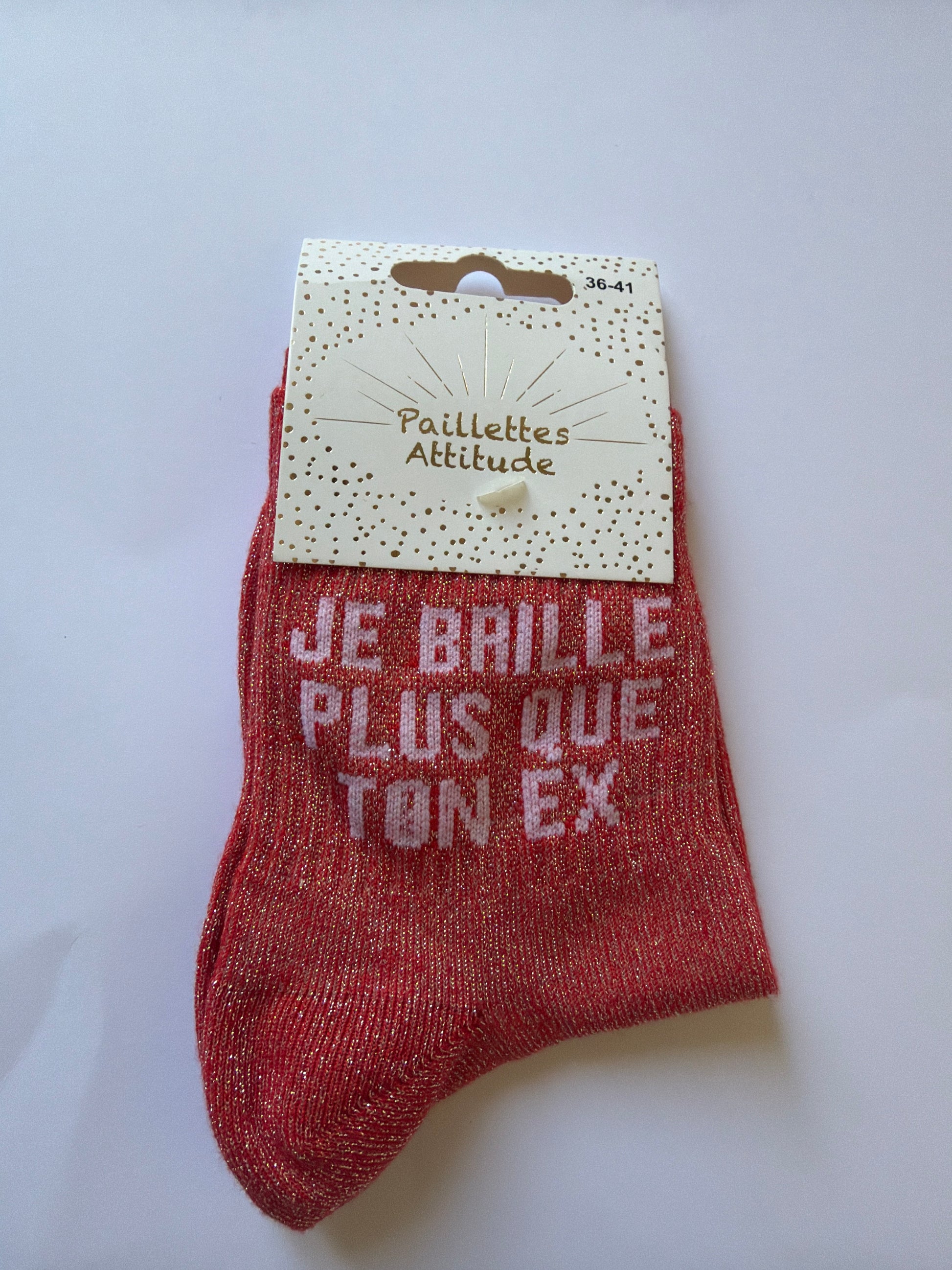 Chaussette de ville pailletée 36-41 JE BRILLE + QUE TON EX