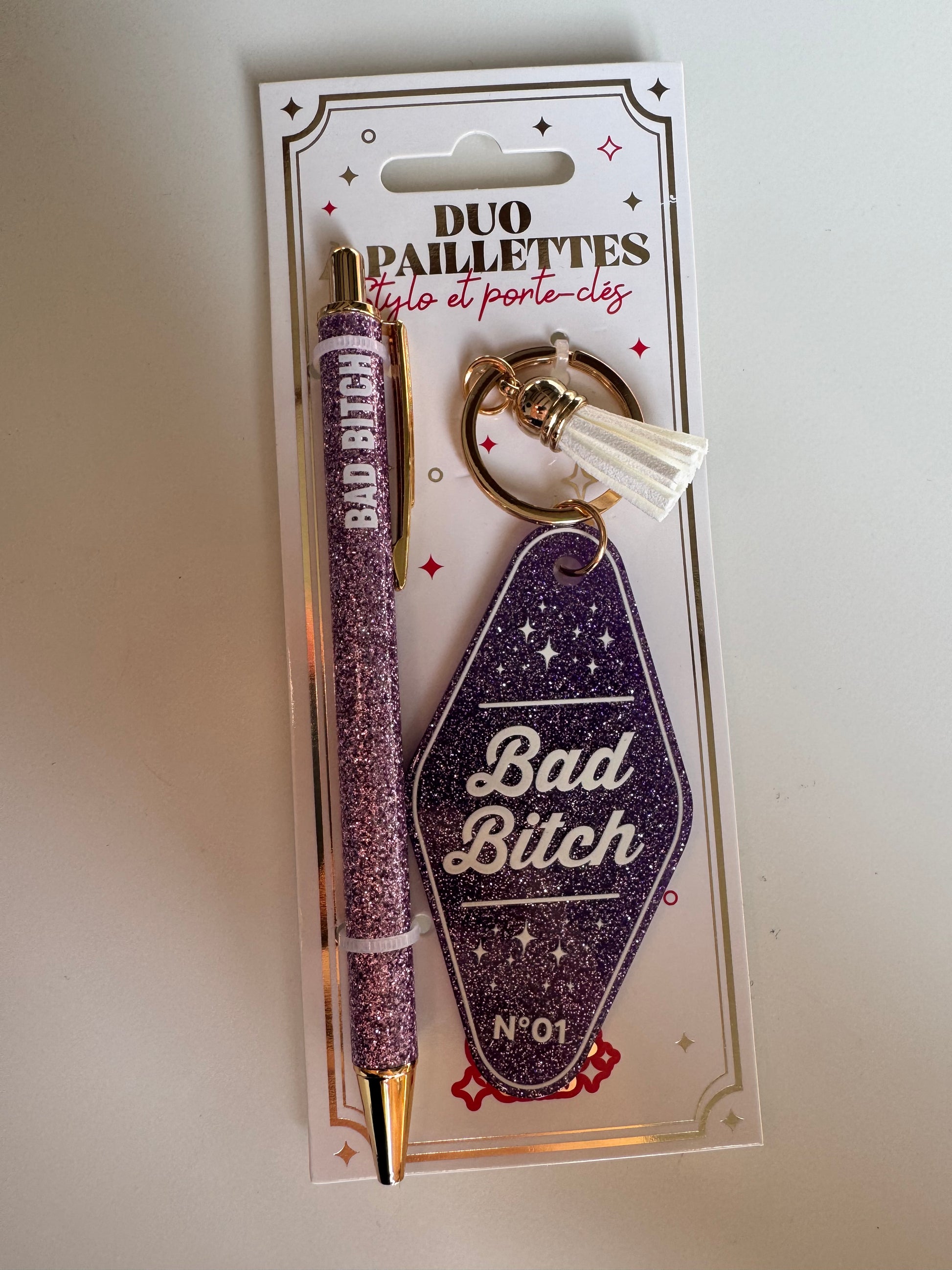 ✨ Duo Paillettes – Stylo & Porte-Clés ✨