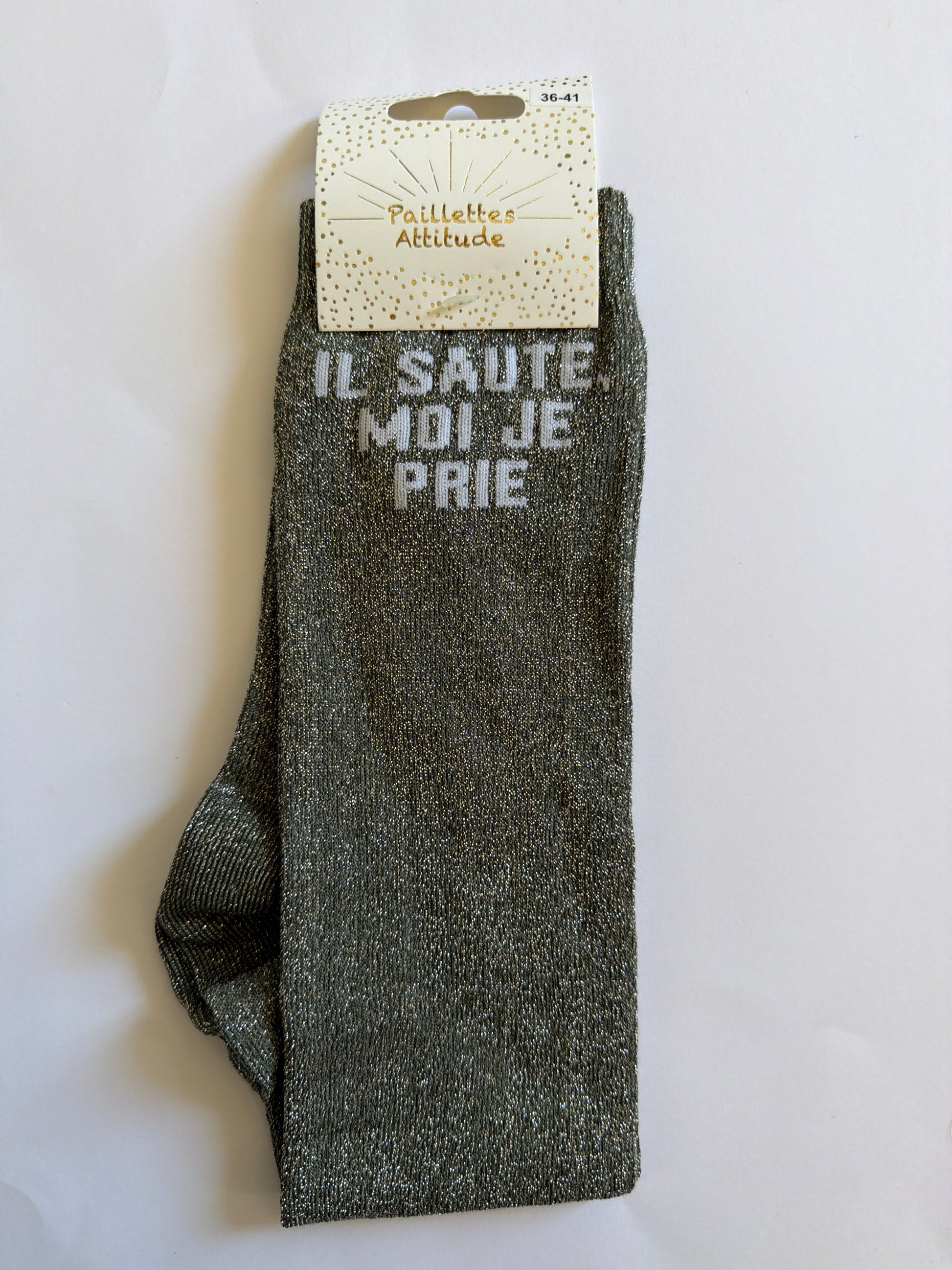 Chaussette pailletée équitation 36-41 IL SAUTE, MOI JE PRIE