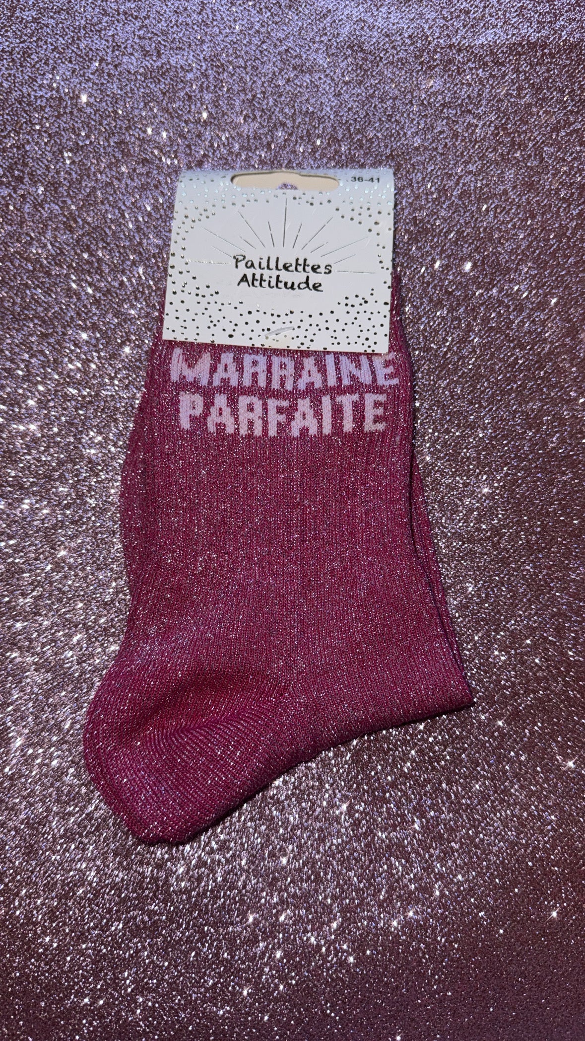 Chaussettes de ville pailletée 36/41 « Marraine parfaite »