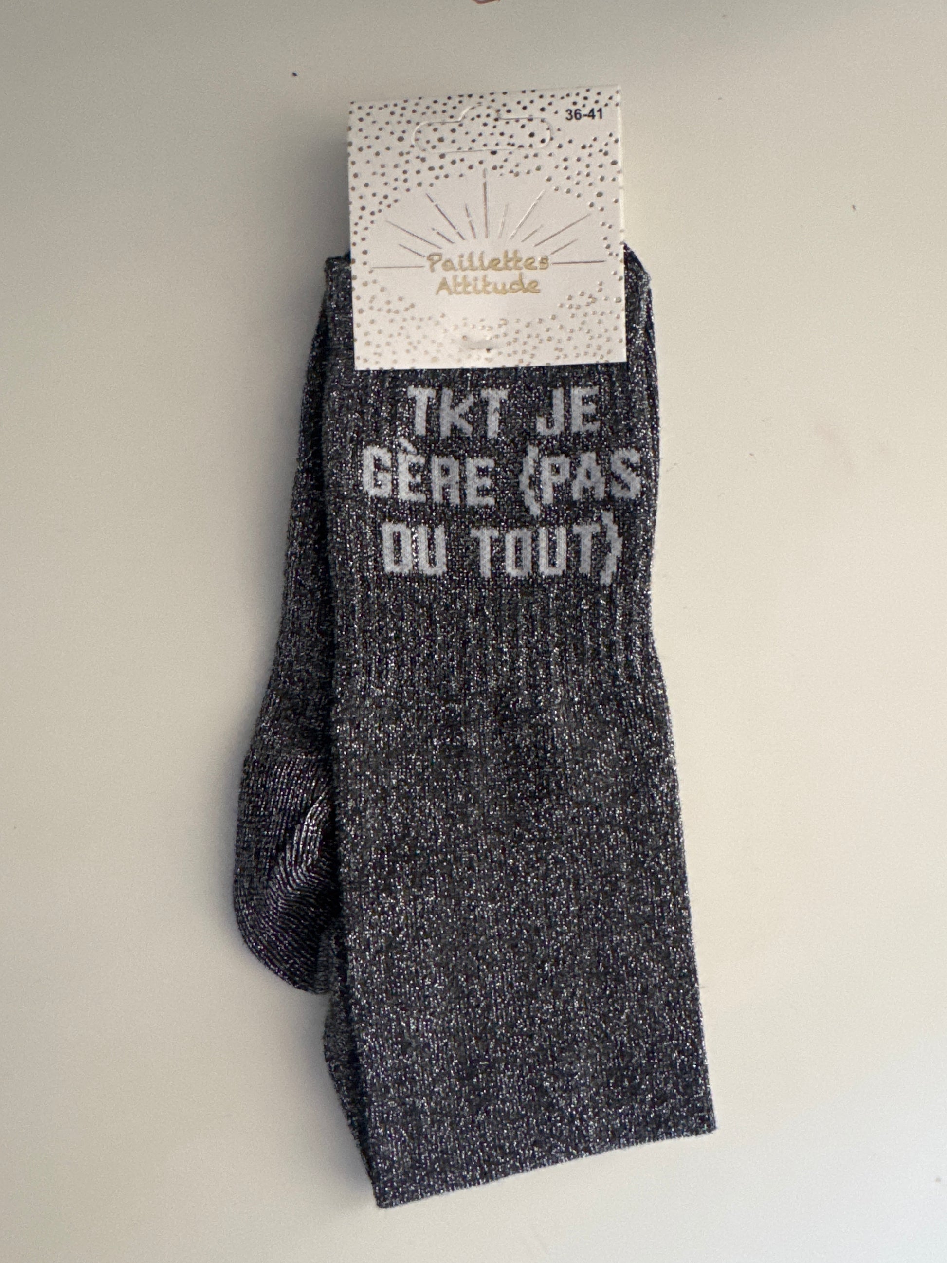 Chaussettes pailletées équitation – “TKT je gère (pas du tout)”