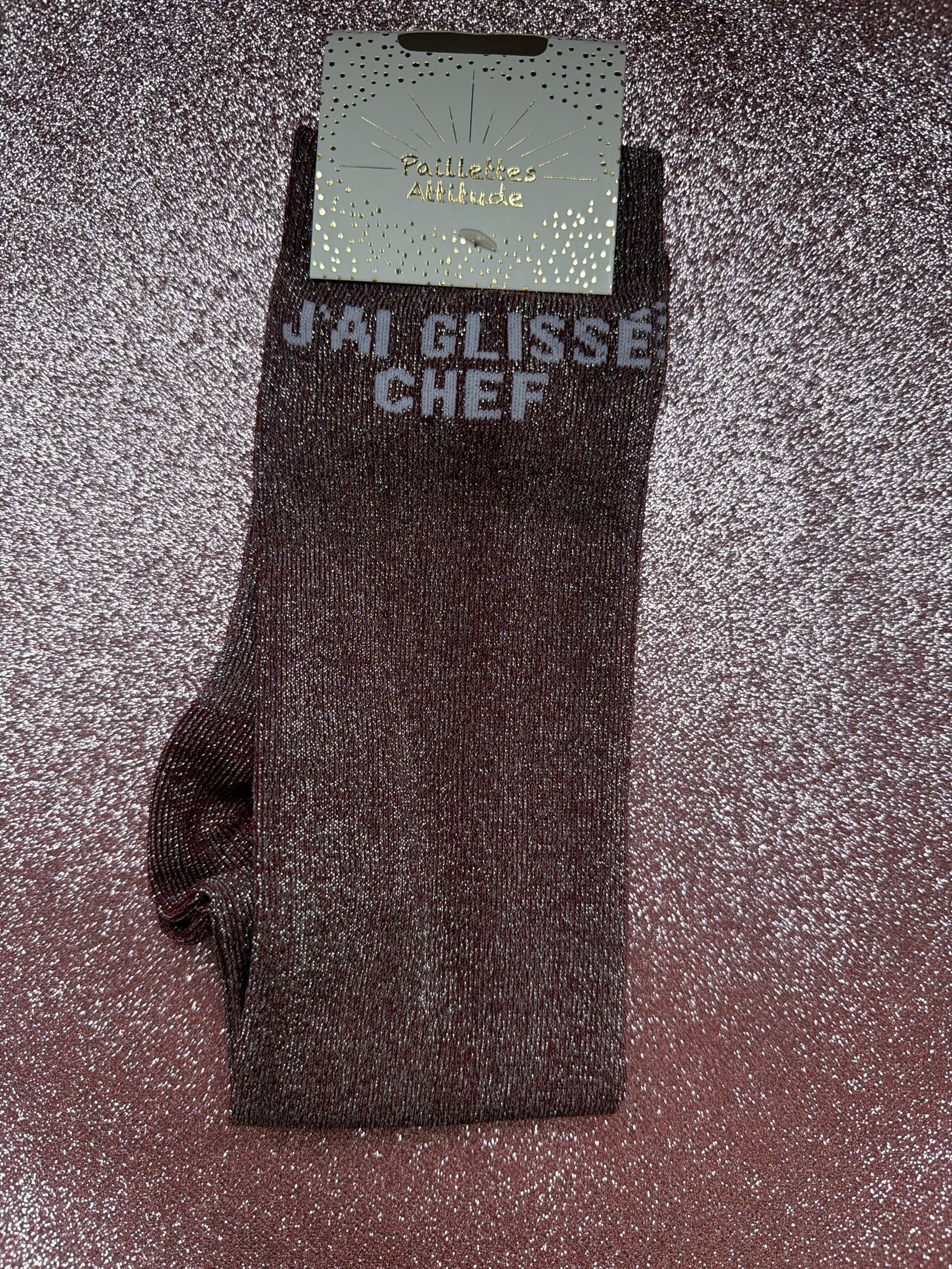Chaussette pailletée équitation « j’ai glissé chef »