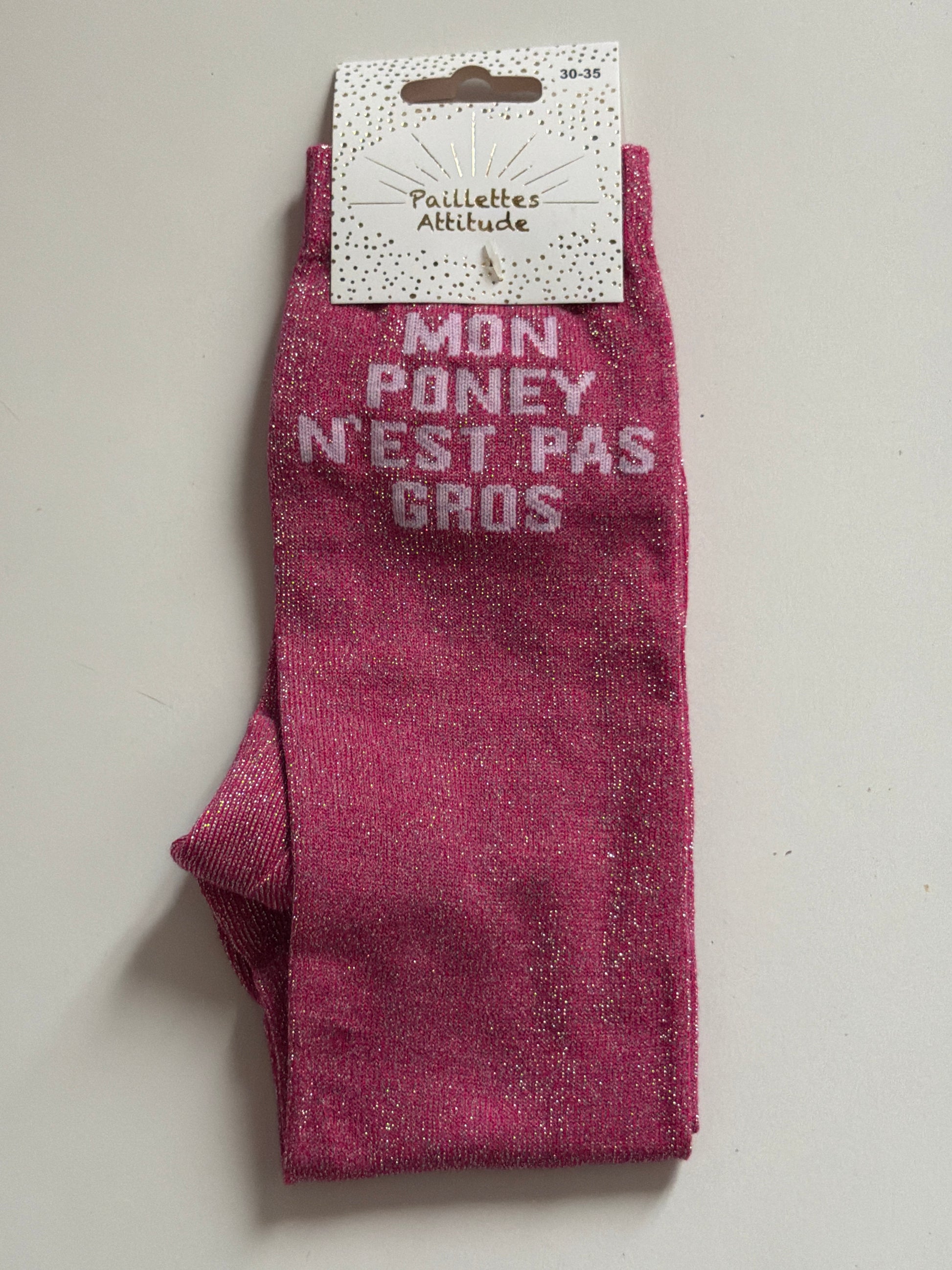Chaussette pailletée équitation 30-35 MON PONEY N’EST PAS GROS